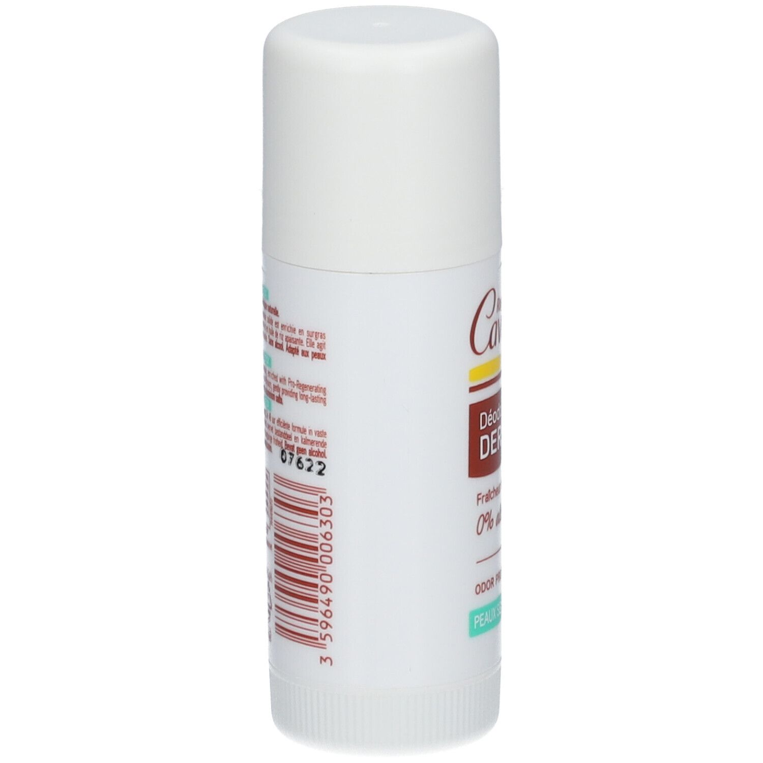 Dos du stick de déodorant avec texte et code-barres. Inscriptions : Rogé Cavaillès, ingrédients, 40ml. Code-barres : 3596490006303.