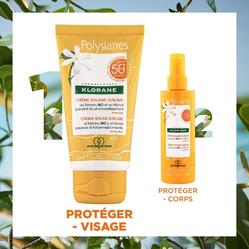 KLORANE Crème Solaire Sublime au Tamanu BIO et Monoï SPF50+ Visage