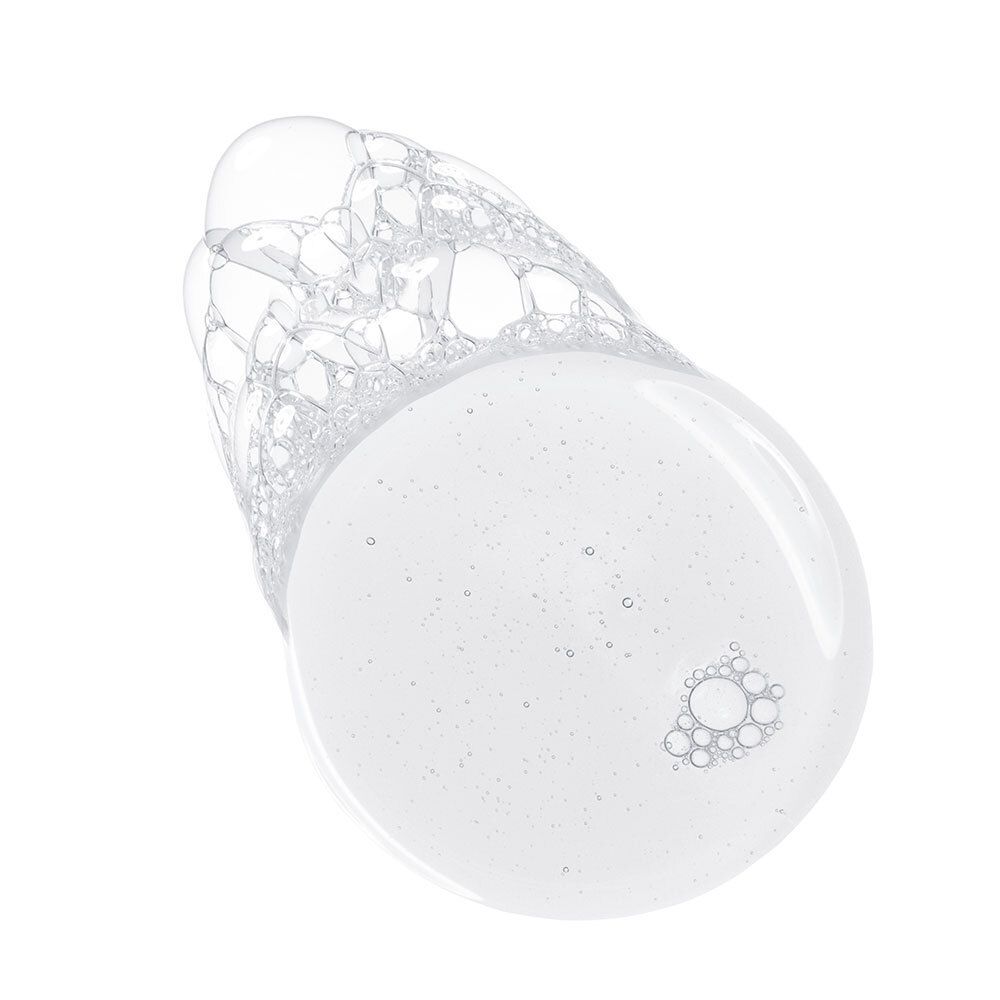 Substance claire, gélifiée avec bulles. Forme ovale. Sur fond blanc.