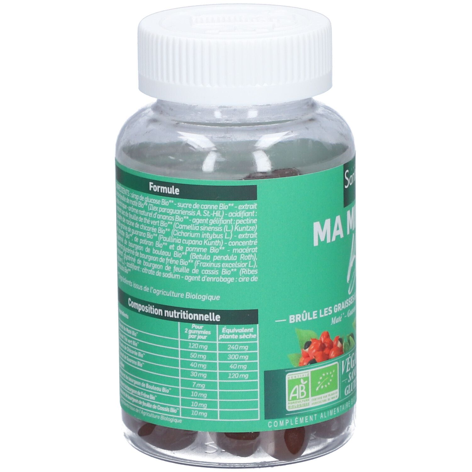 Dos de la boîte Santarome Ma Minceur Bio Gummis avec informations nutritionnelles.