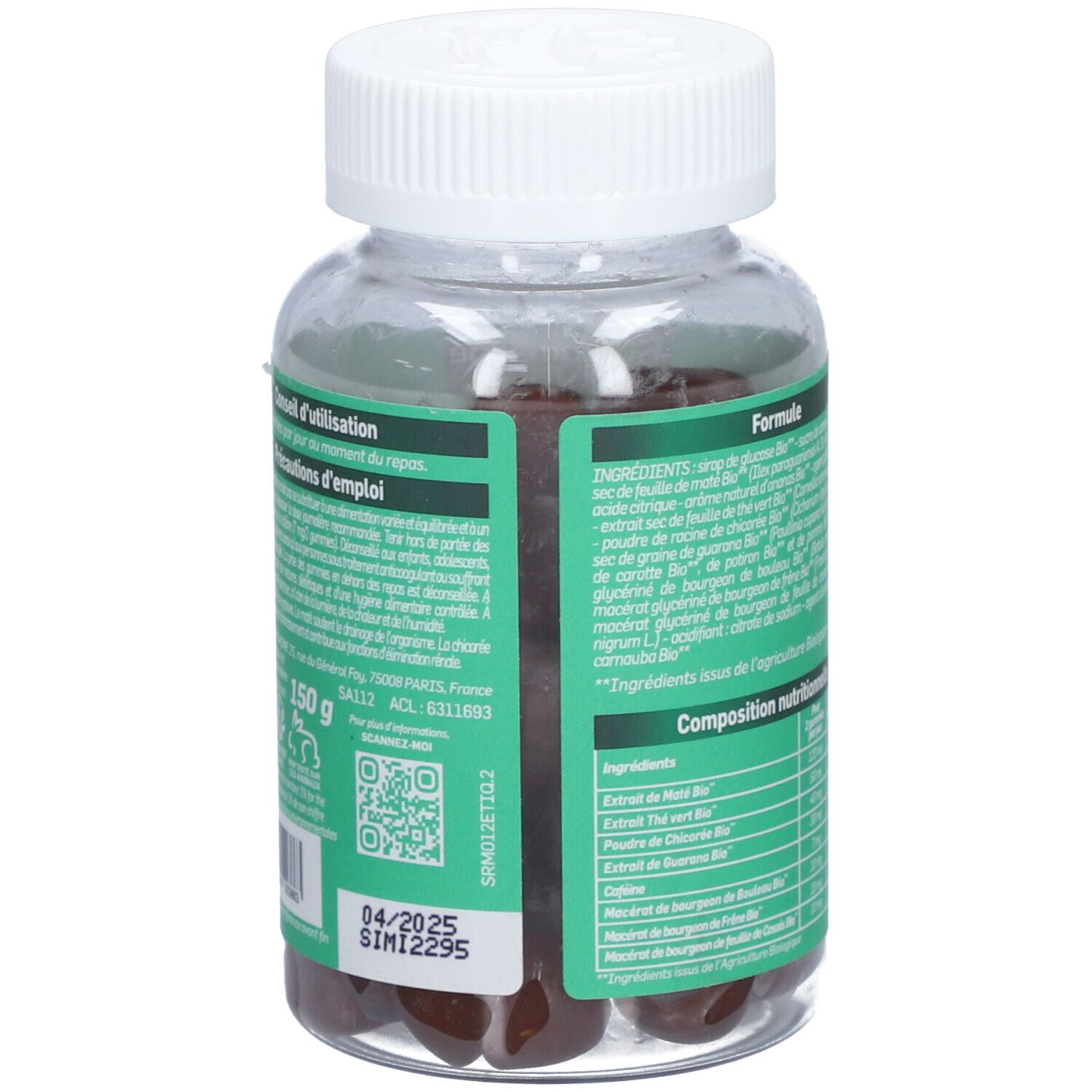Vue latérale de la boîte Santarome Ma Minceur Bio Gummis avec date de péremption.