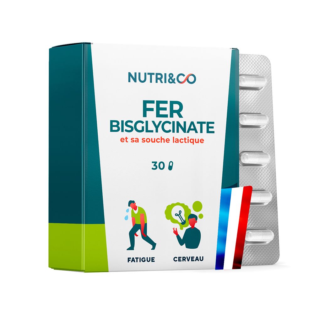 NUTRI&CO Fer Bisglycinate gélules, 30 unités. Boîte avec blister.