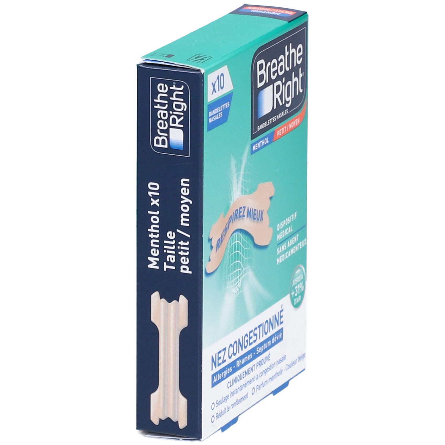 BREATHE RIGHT MENTHOL - Bandelette nasale adhésive, mentholée pour nez congestionné. mediu