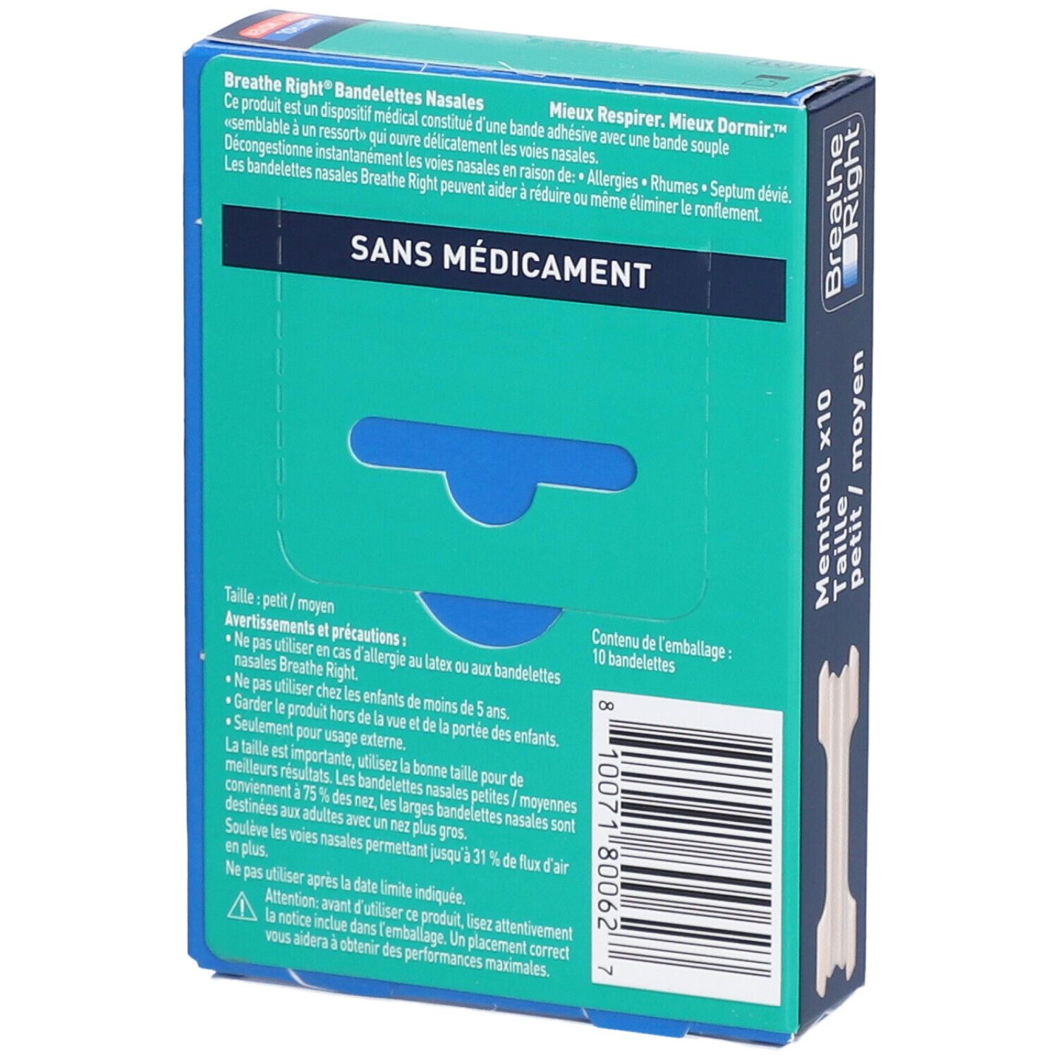 BREATHE RIGHT MENTHOL - Bandelette nasale adhésive, mentholée pour nez congestionné. mediu