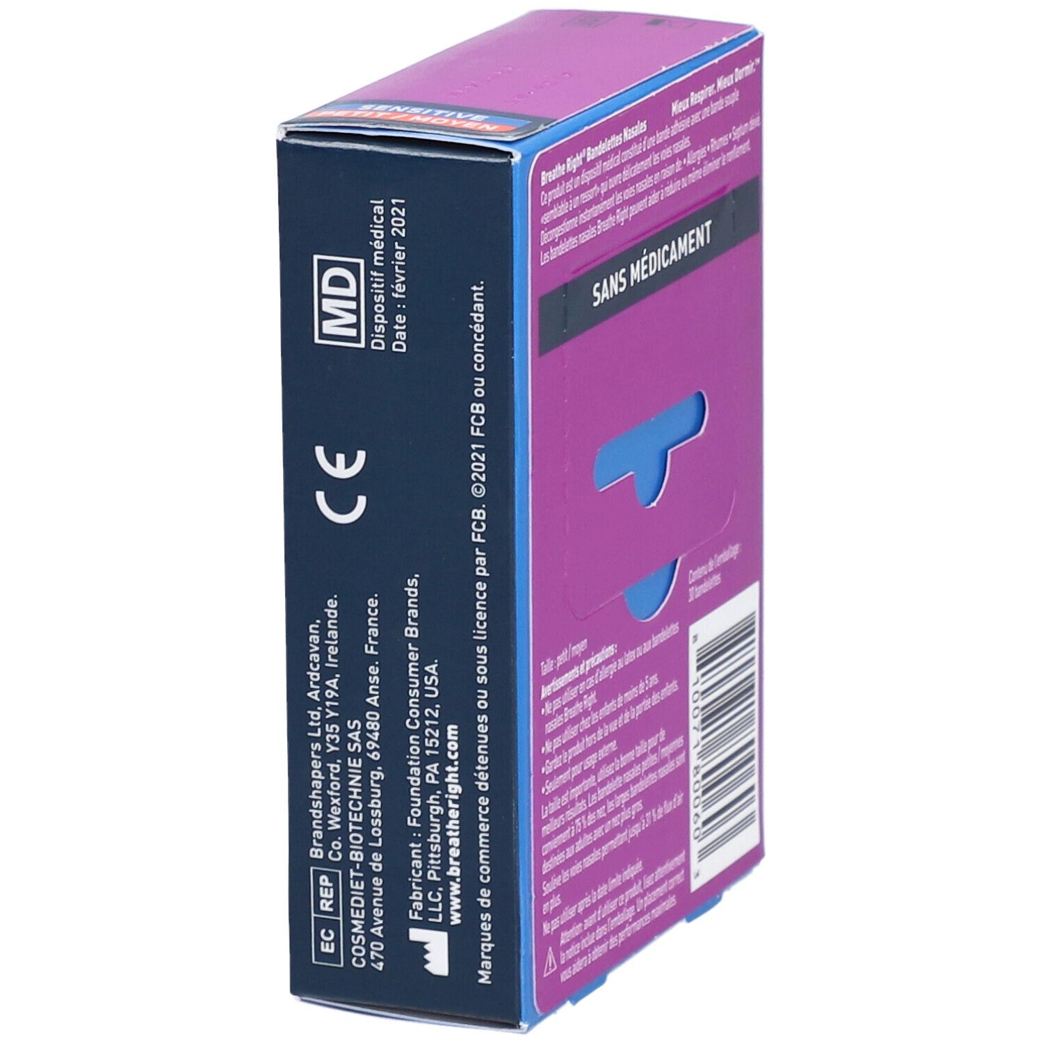BREATHE RIGHT SENSITIVE - Bandelette nasale adhésive, nez congestionné, peau sèche ou sens