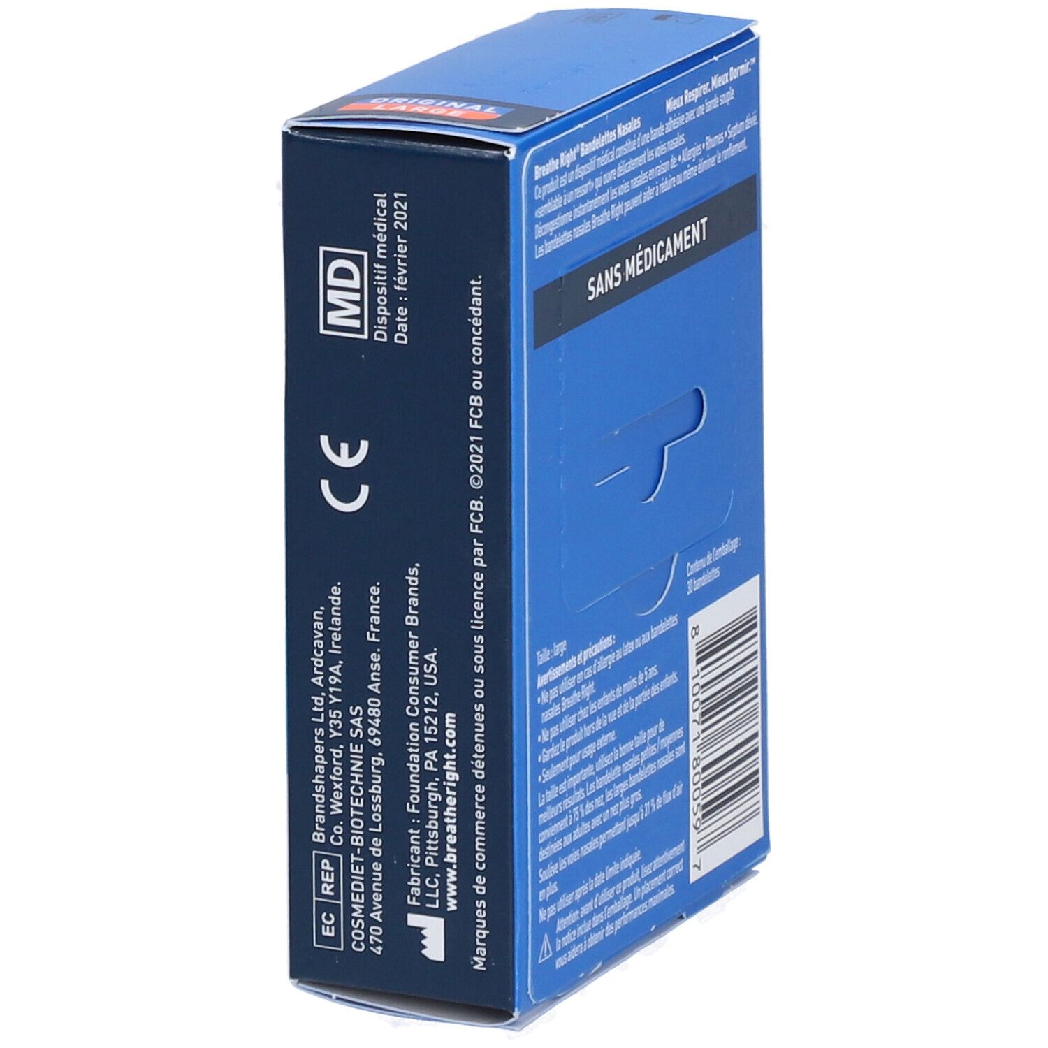 BREATHE RIGHT ORIGINAL - Bandelette nasale adhésive, nez congestionné.  - bt 30