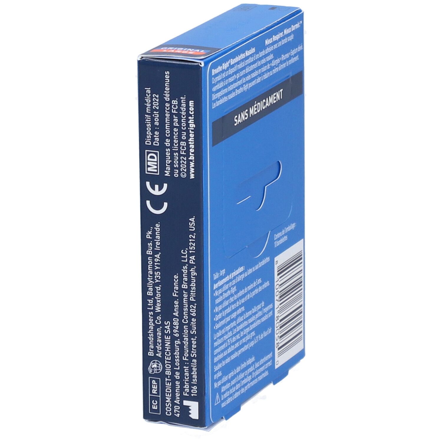 BREATHE RIGHT ORIGINAL - Bandelette nasale adhésive, nez congestionné.  - bt 10