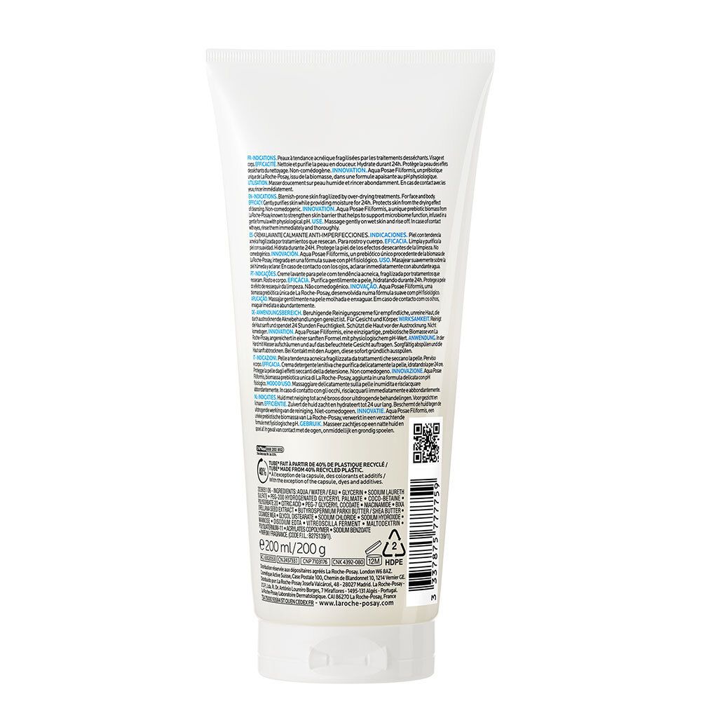 Effaclar H Iso-biome Crème lavante hydratante apaisante anti-imperfections 200ml