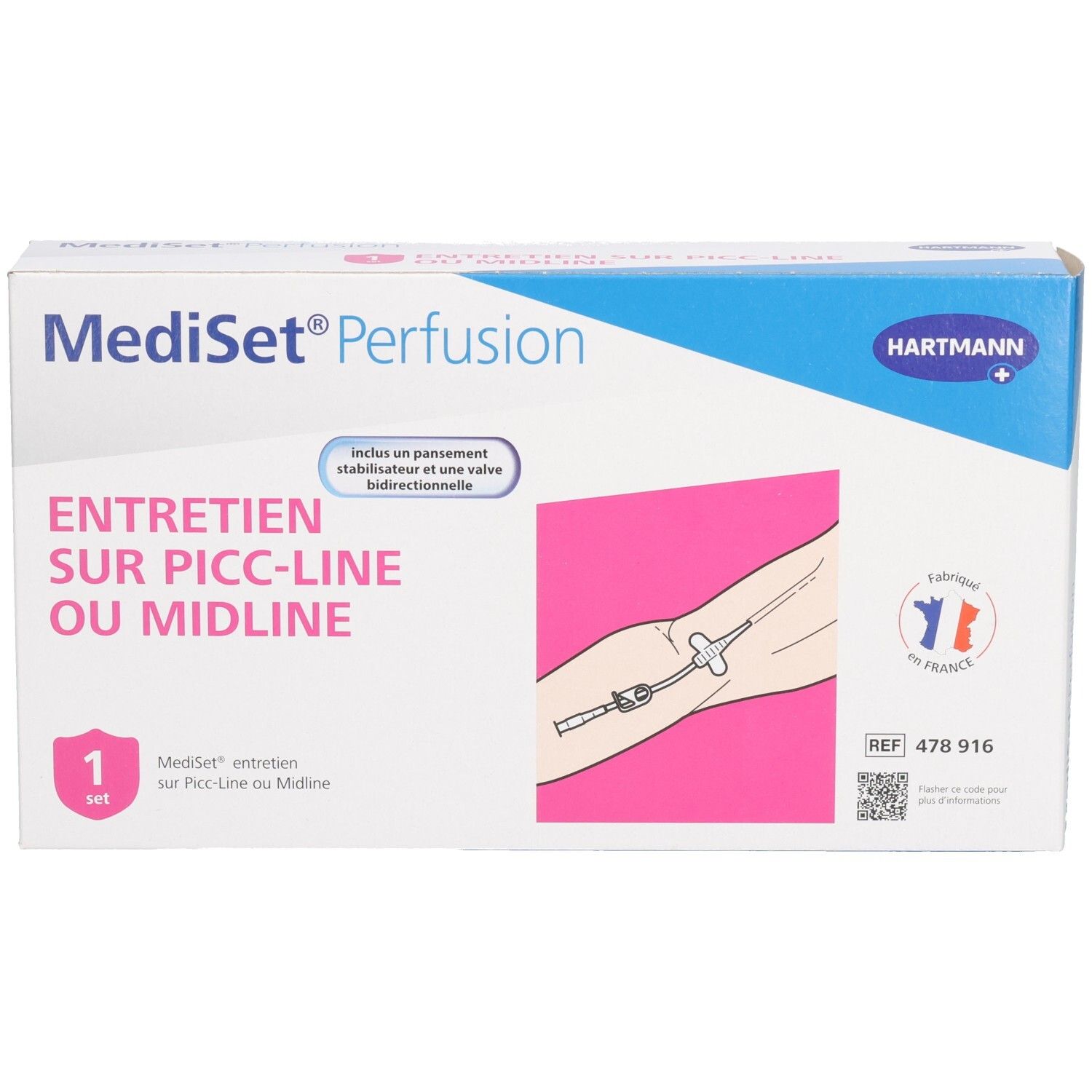 Boîte Mediset Perfusion. Set PICC-Line ou Midline. Marque Hartmann. Illustration.
