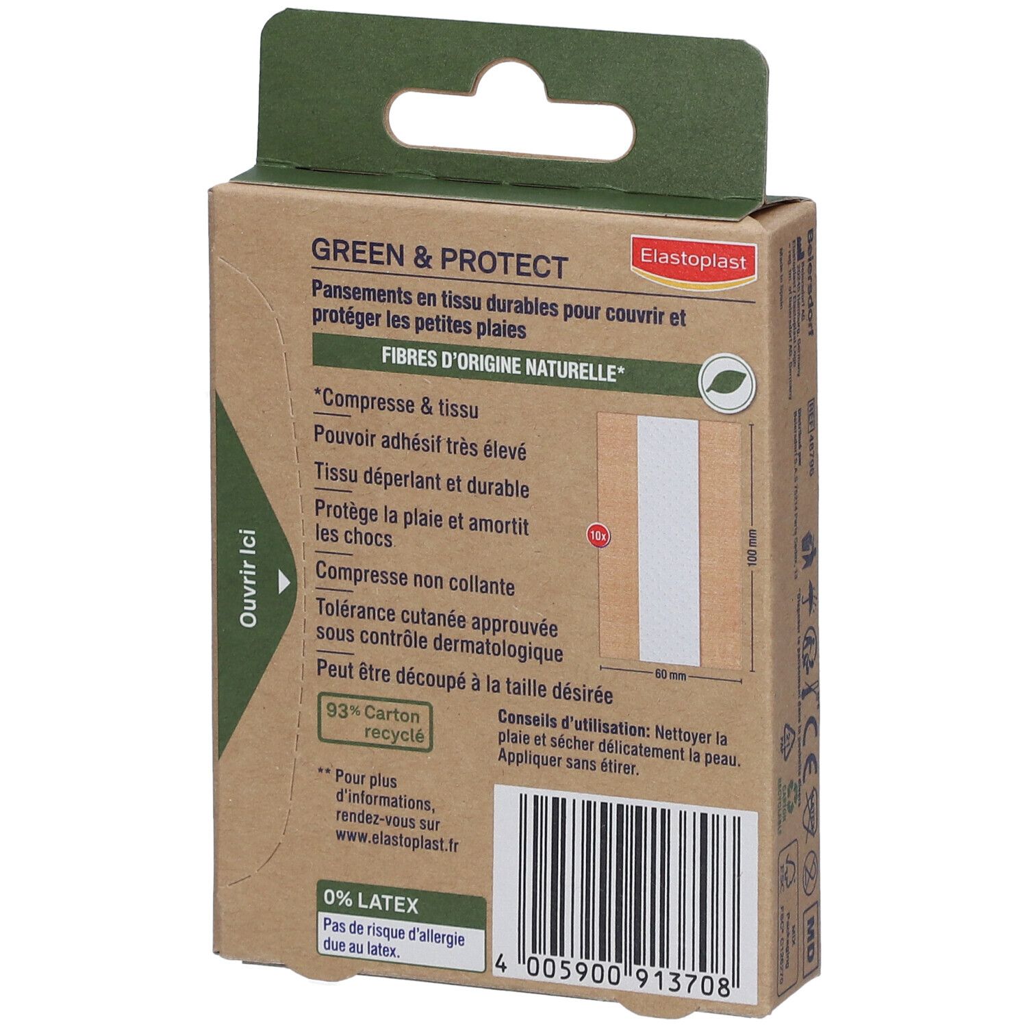 Elastoplast Pansements Green & Protect 10 x 6 cm