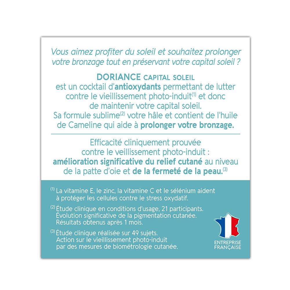 Arrière de la boîte Naturactive DORIANCE CAPITAL SOLEIL avec informations produit.
