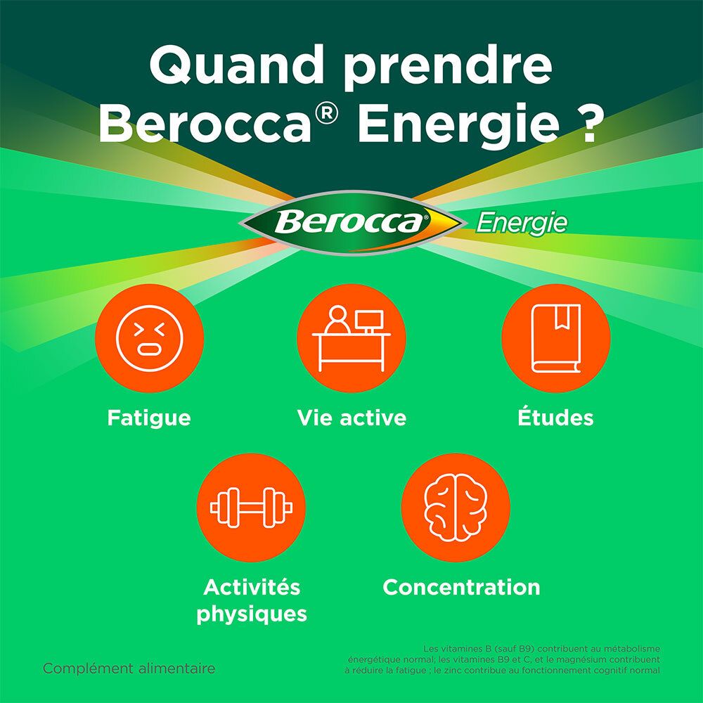 Berocca® Energie Multivitamines et Minéraux aide à réduire la fatigue