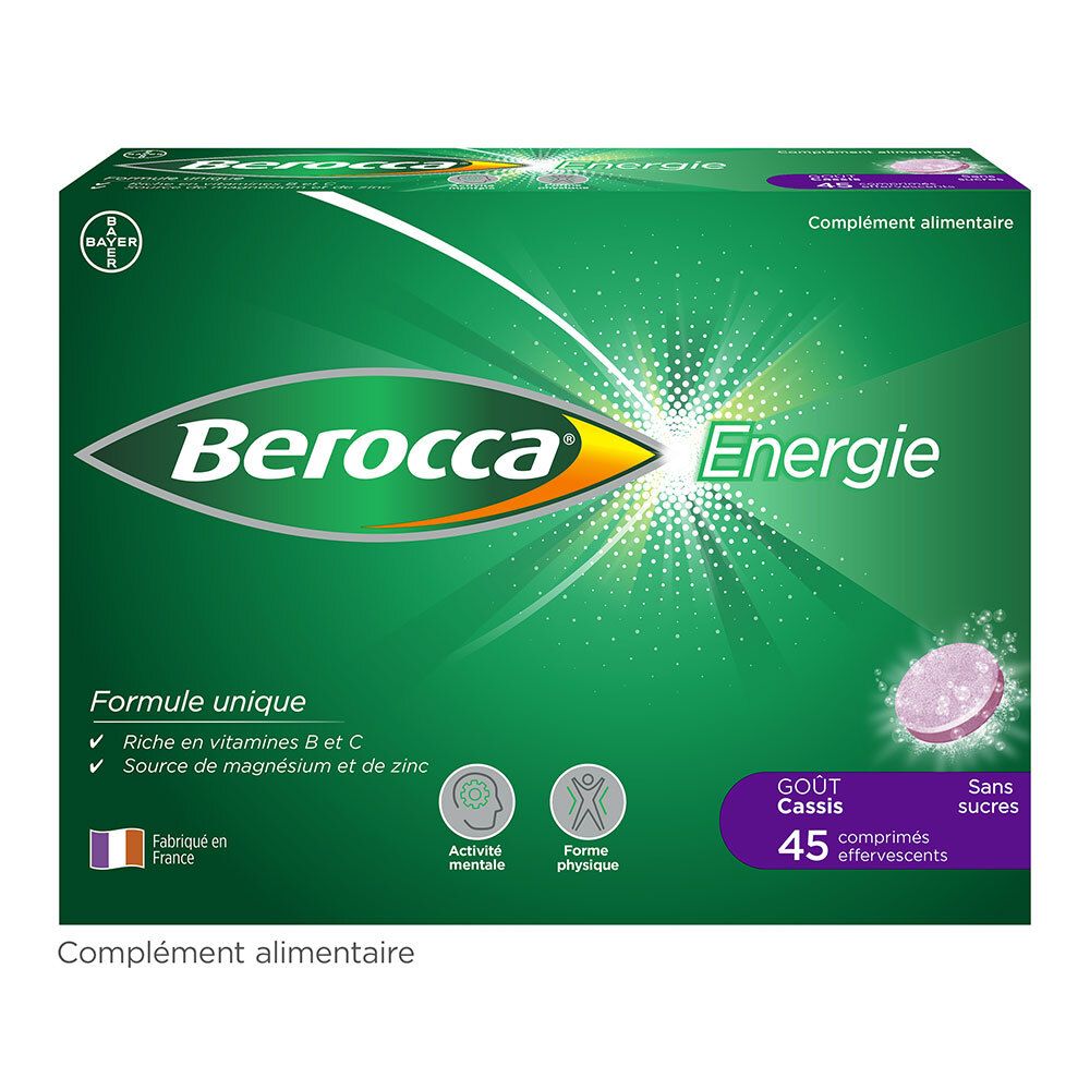 Berocca® Energie Cassis  Multivitamines et Minéraux aide à réduire la fatigue