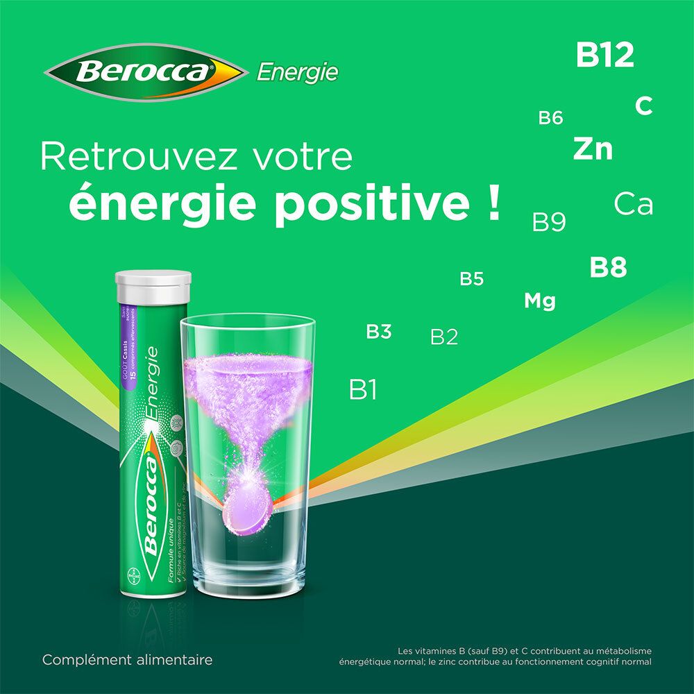 Berocca® Energie Cassis  Multivitamines et Minéraux aide à réduire la fatigue