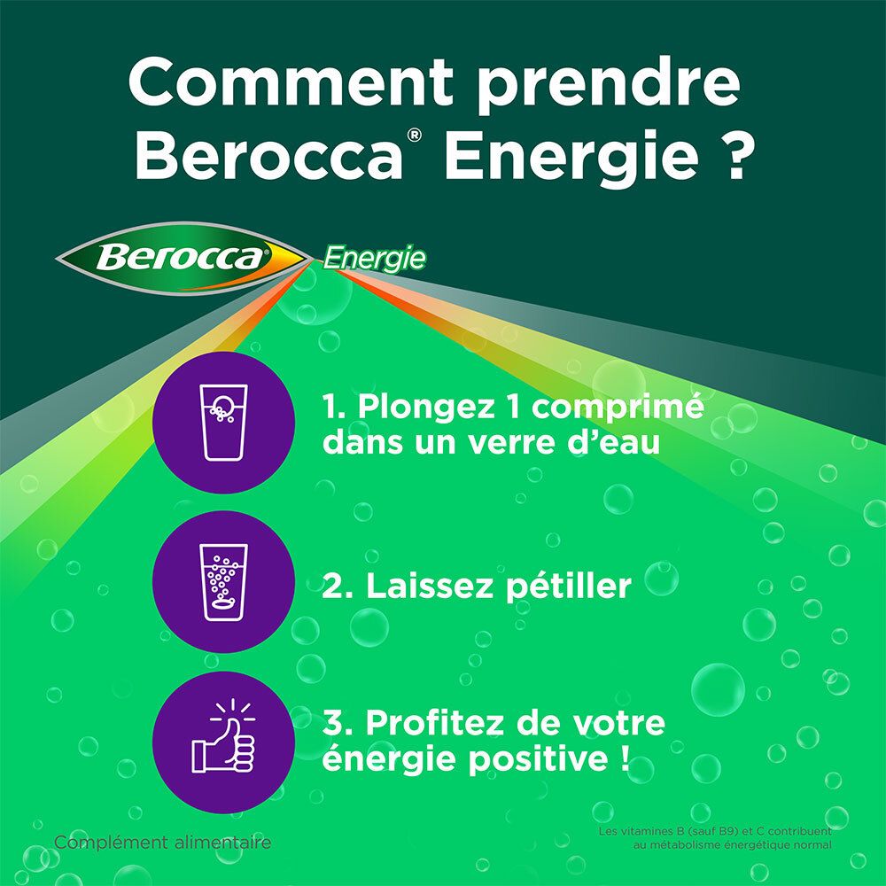 Berocca® Energie Cassis  Multivitamines et Minéraux aide à réduire la fatigue