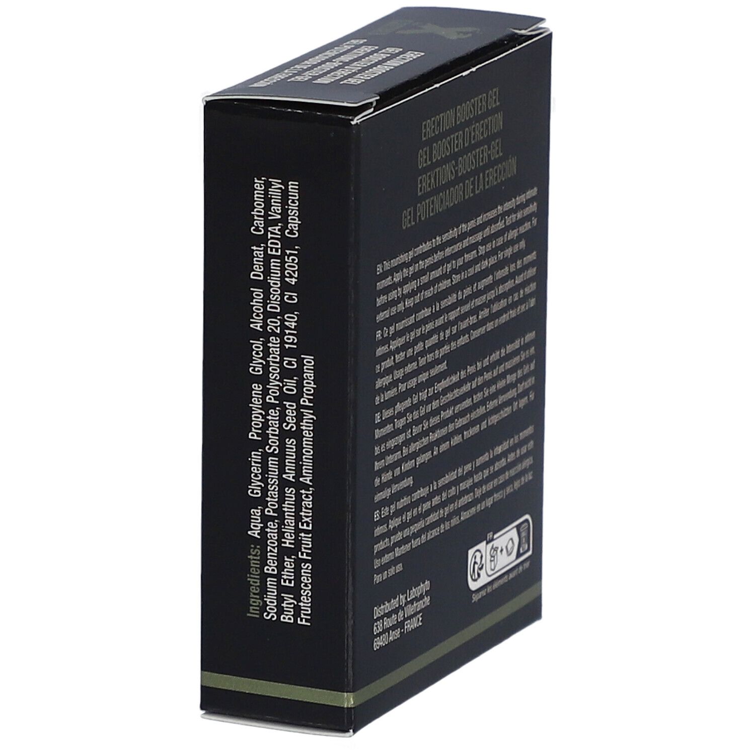 Côté de l'emballage XPOWER Erektion Booster Gel avec liste des ingrédients.