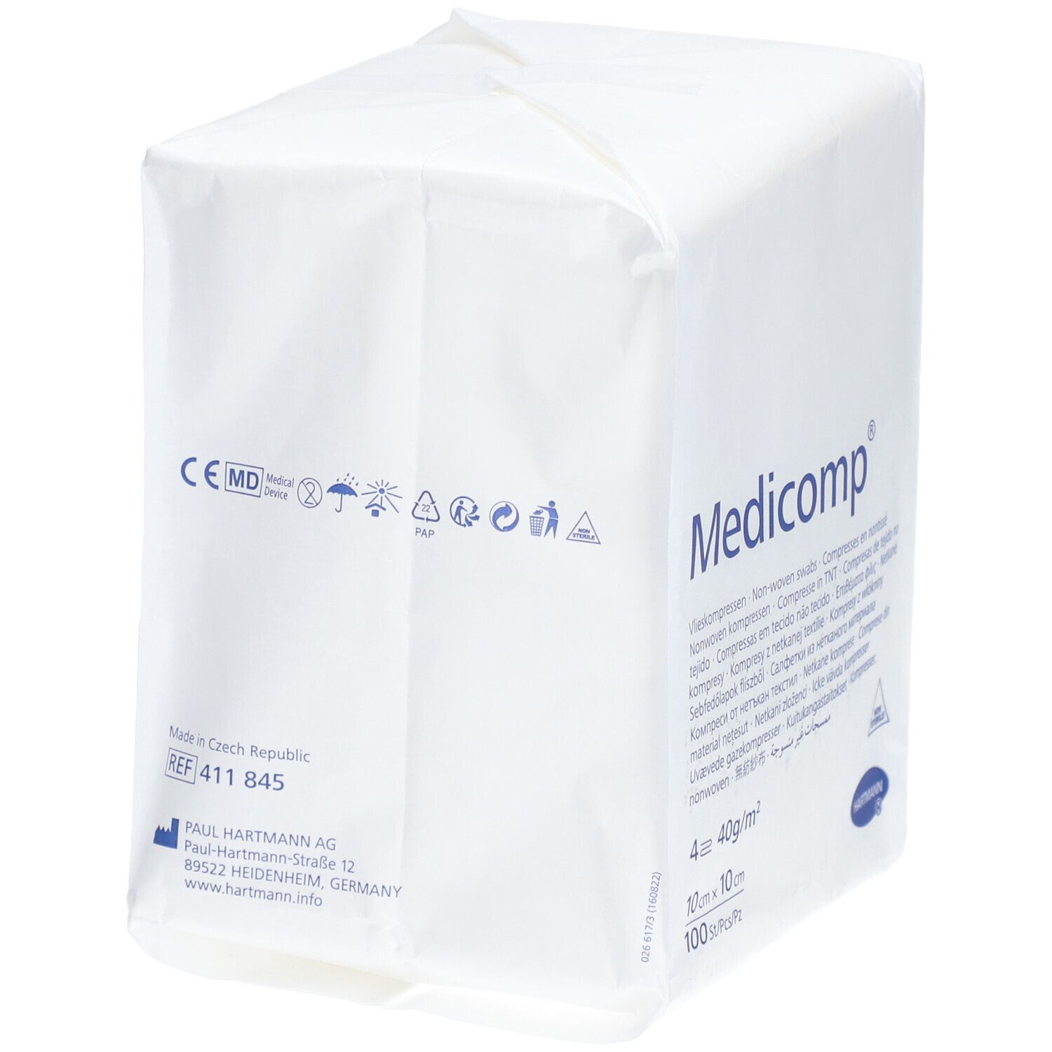 MEDICOMP NON STÉRILE - Compresse en non tissé, non stérile, 40 g. 10 cm x 10 cm (ref. 411