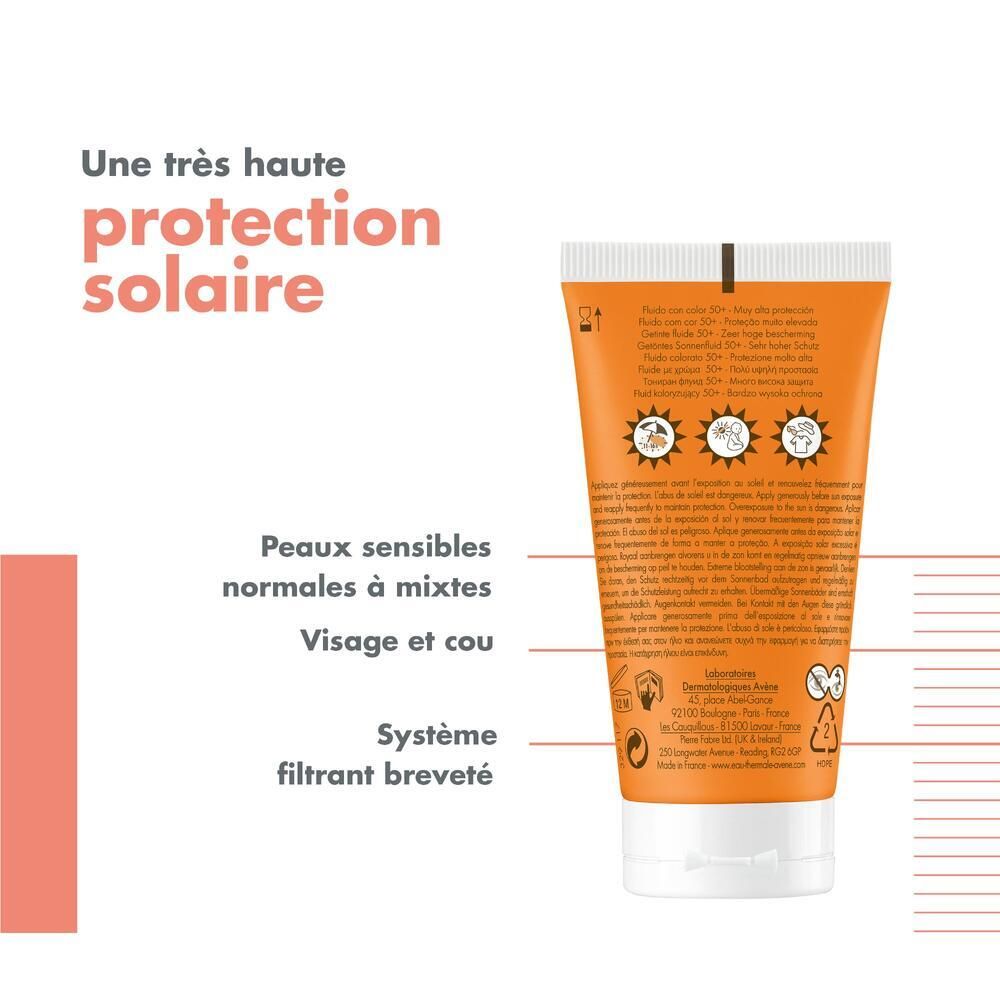 Avène Solaire - Fluide Teinté SPF50+ UVB UVA Lumière Bleue HEV