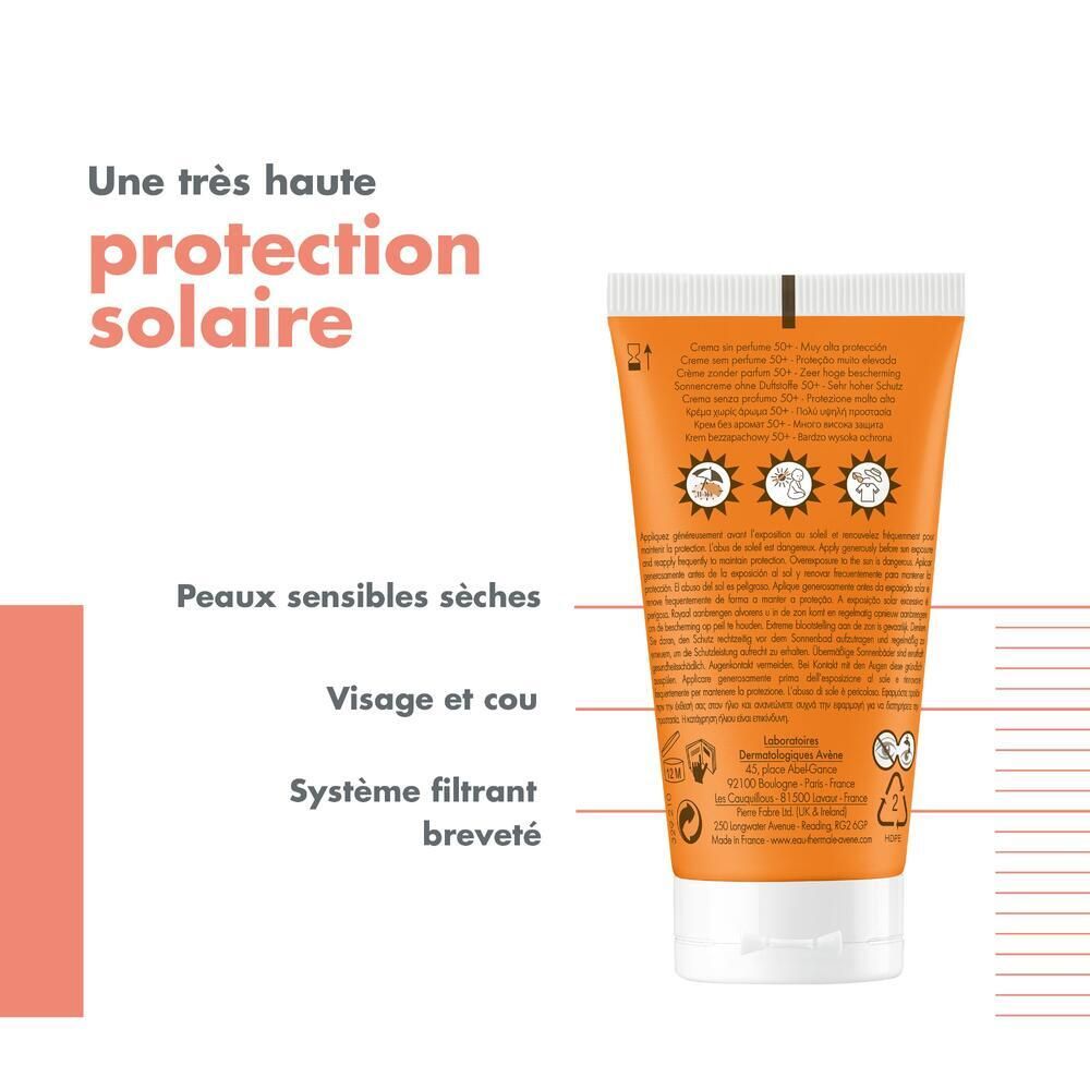 Avène Solaire - Crème Sans Parfum SPF50+ UVB UVA Lumière Bleue HEV