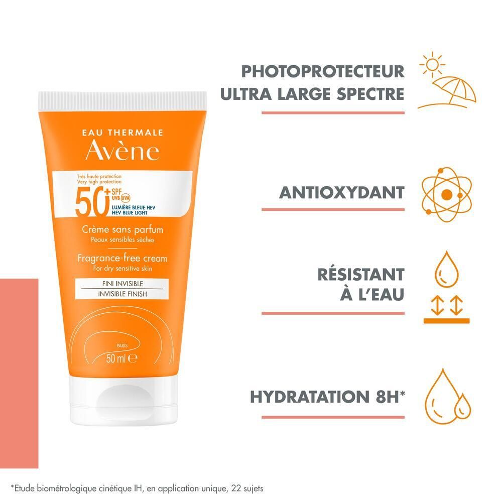 Avène Solaire - Crème Sans Parfum SPF50+ UVB UVA Lumière Bleue HEV