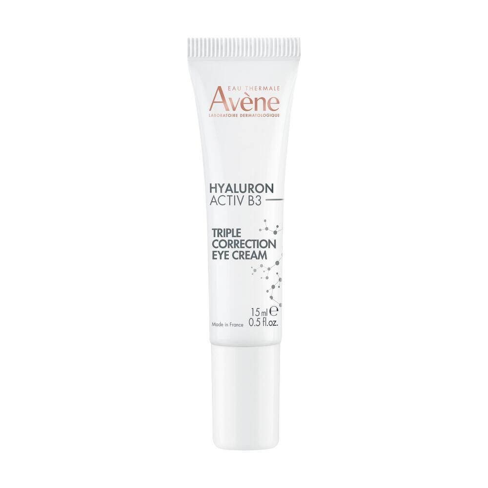 Tube blanc Avene Hyaluron Activ B3. Crème triple correction yeux. 15ml. Pour le contour des yeux.