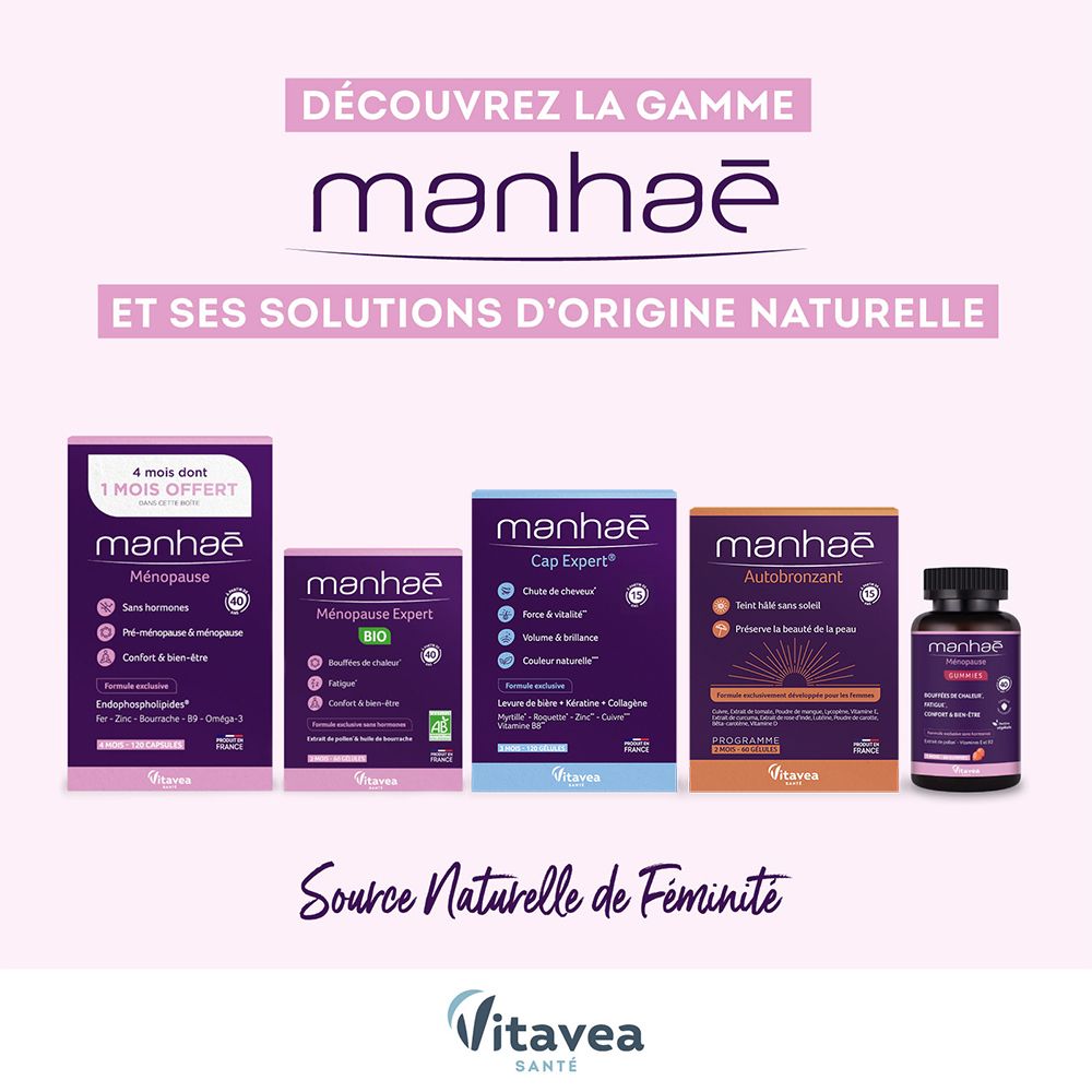 Gamme MANHAE. Différents produits, dont MANHAE Autobronzant. Ingrédients naturels. Pour femmes.