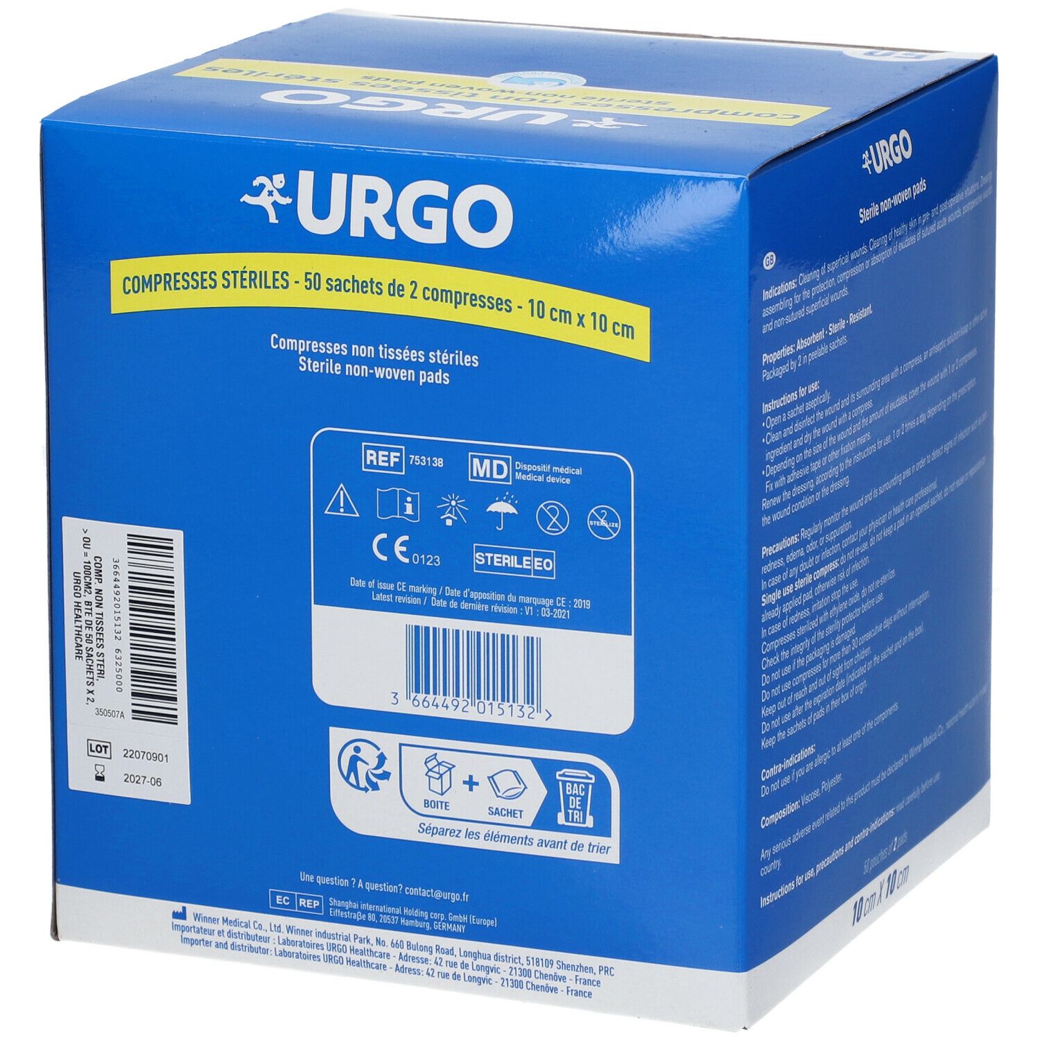 URGO Compresses stériles Non-tissées 10 cm x 10 cm