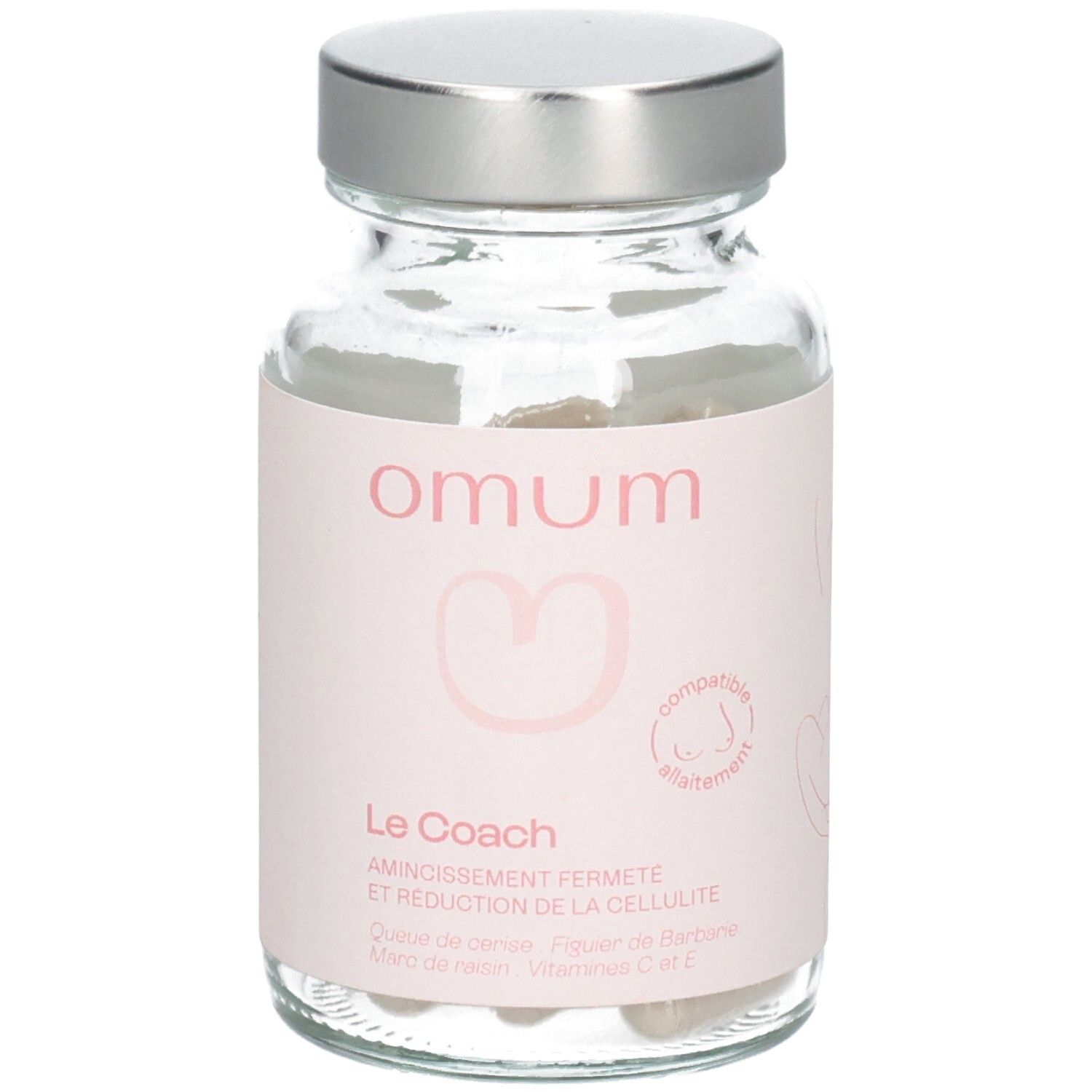 Flacon Omum Le Coach en verre avec étiquette arrière, conseils d'utilisation.