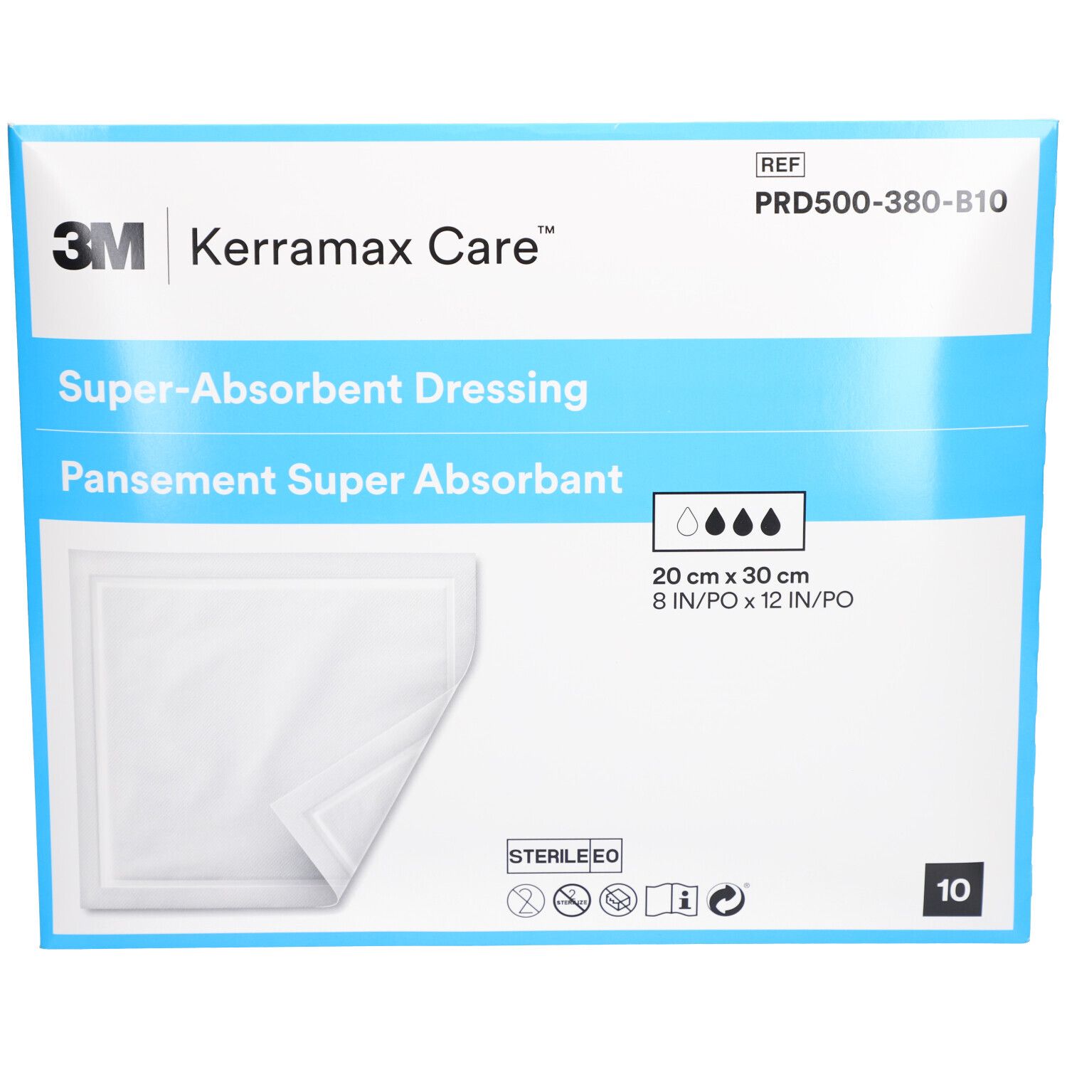 Emballage de pansement superabsorbant 3M™ Kerramax Care™. Dimensions : 20 x 30 cm. Stérile.