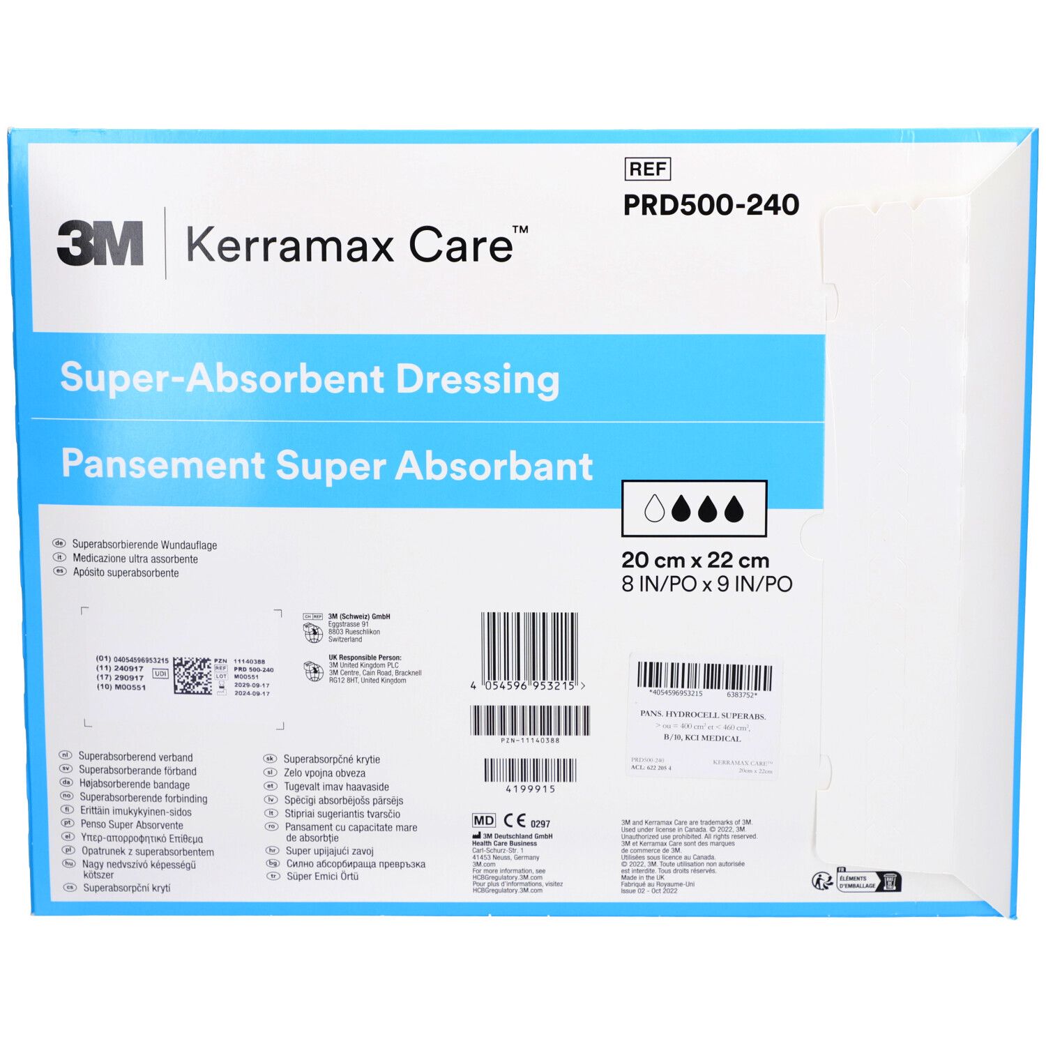 Dos de l'emballage 3M Kerramax Care. Informations, instructions et fabricant. Code-barres.