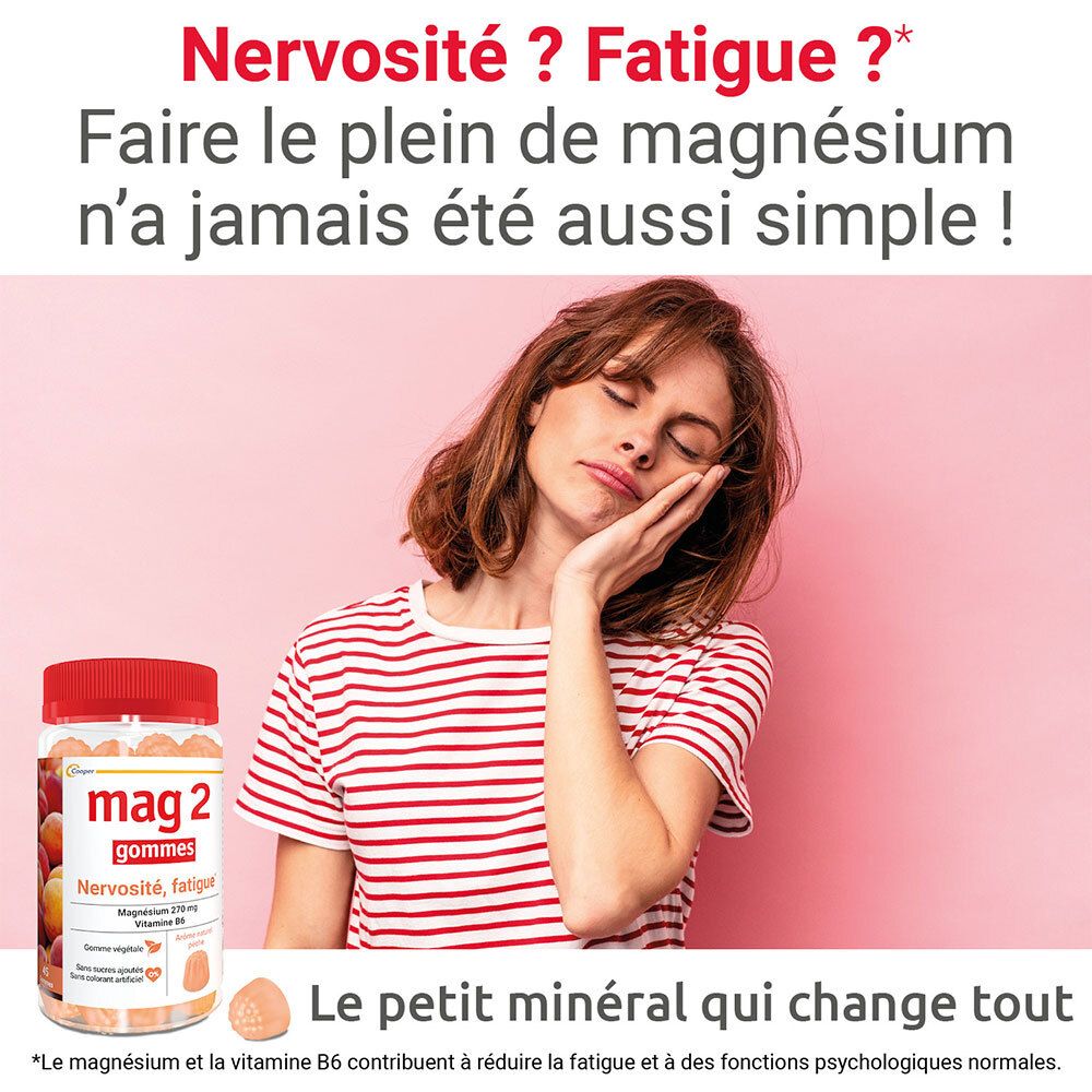 MAG 2 Gommes pêche à base de magnésium et vitamine B6 - complément alimentaire – 45 gummies