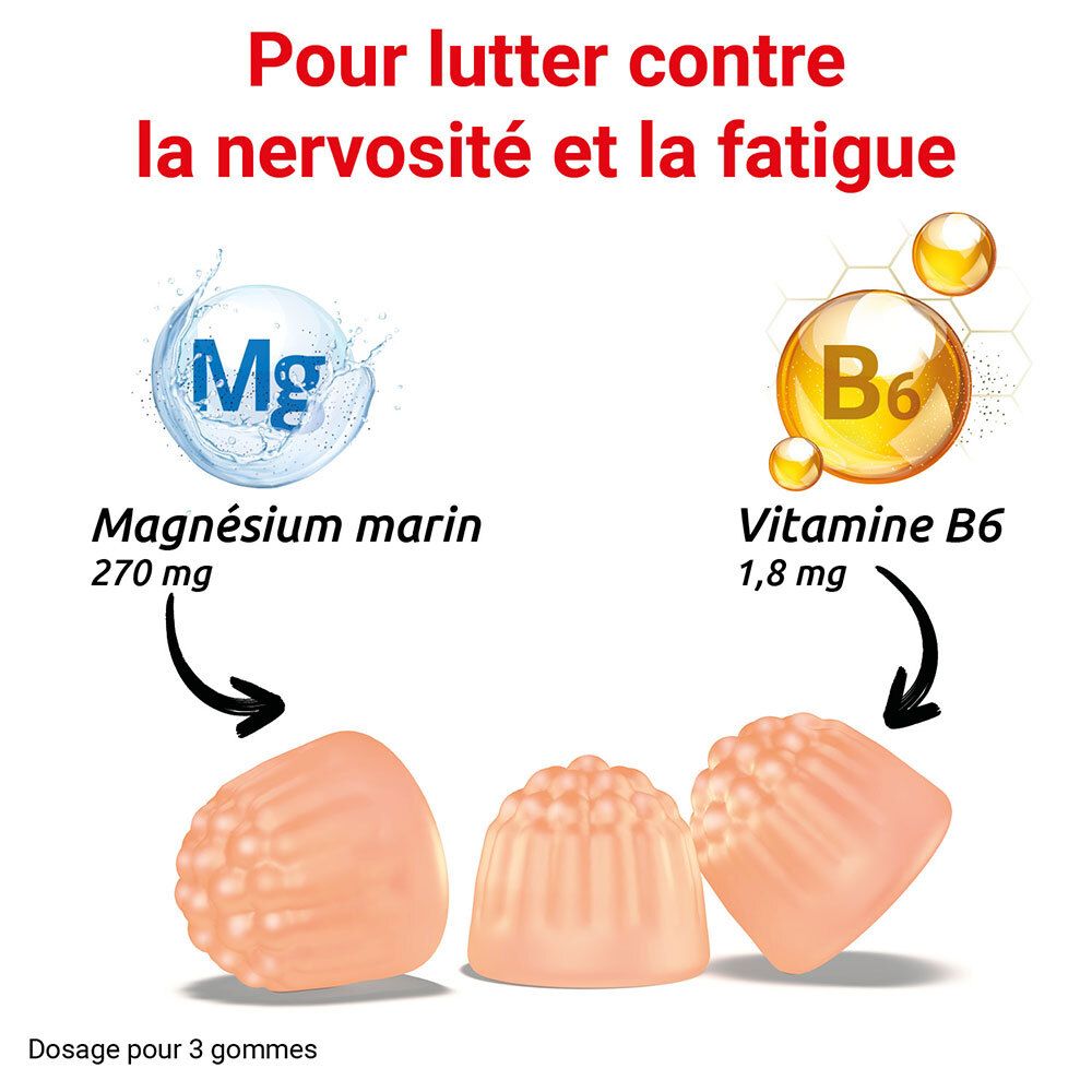 MAG 2 Gommes pêche à base de magnésium et vitamine B6 - complément alimentaire – 45 gummies