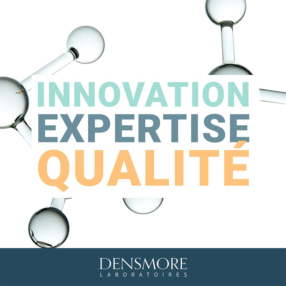 Texte : Innovation, Expertise, Qualité. Logo de Densmore.