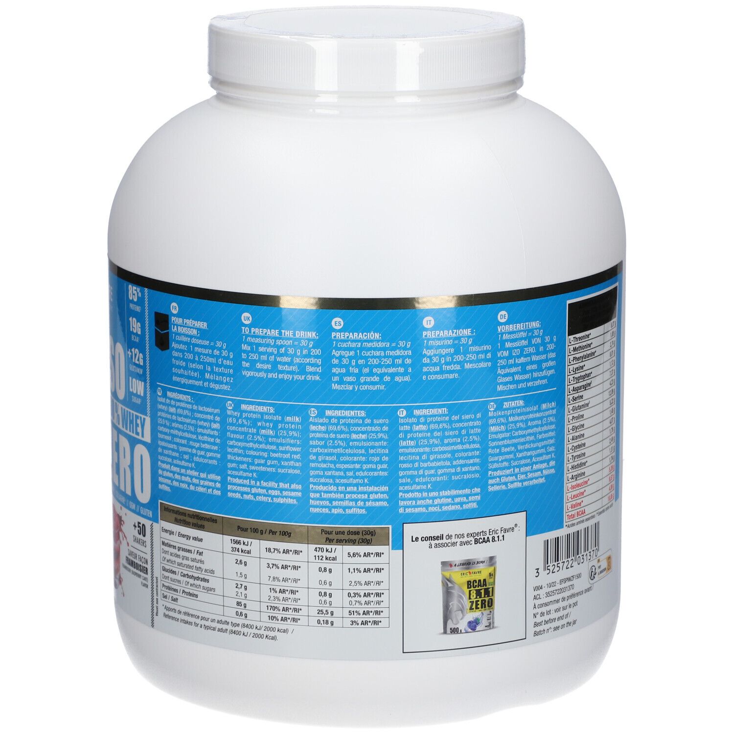 ERIC FAVRE Iso Zero 100% Whey Protéine Saveur Framboisier