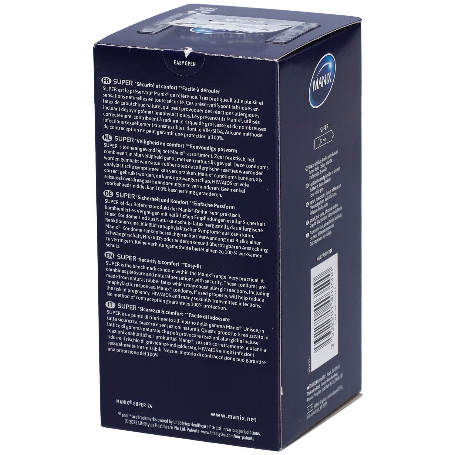 MANIX SUPER EASY FIT - Préservatif lubrifié, avec réservoir. (ref. 300465) - bt 24
