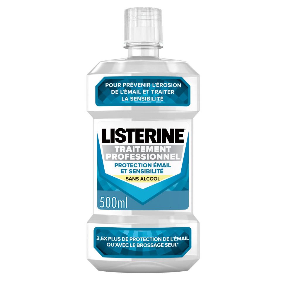 Bouteille de LISTERINE® Traitement Professionnel Protection Émail et Sensibilité, 500ml, sans alcool.