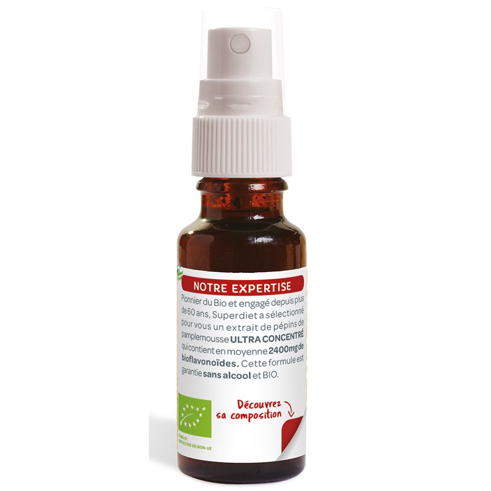 Dos du flacon. Texte sur l'expertise, les ingrédients et la certification bio.