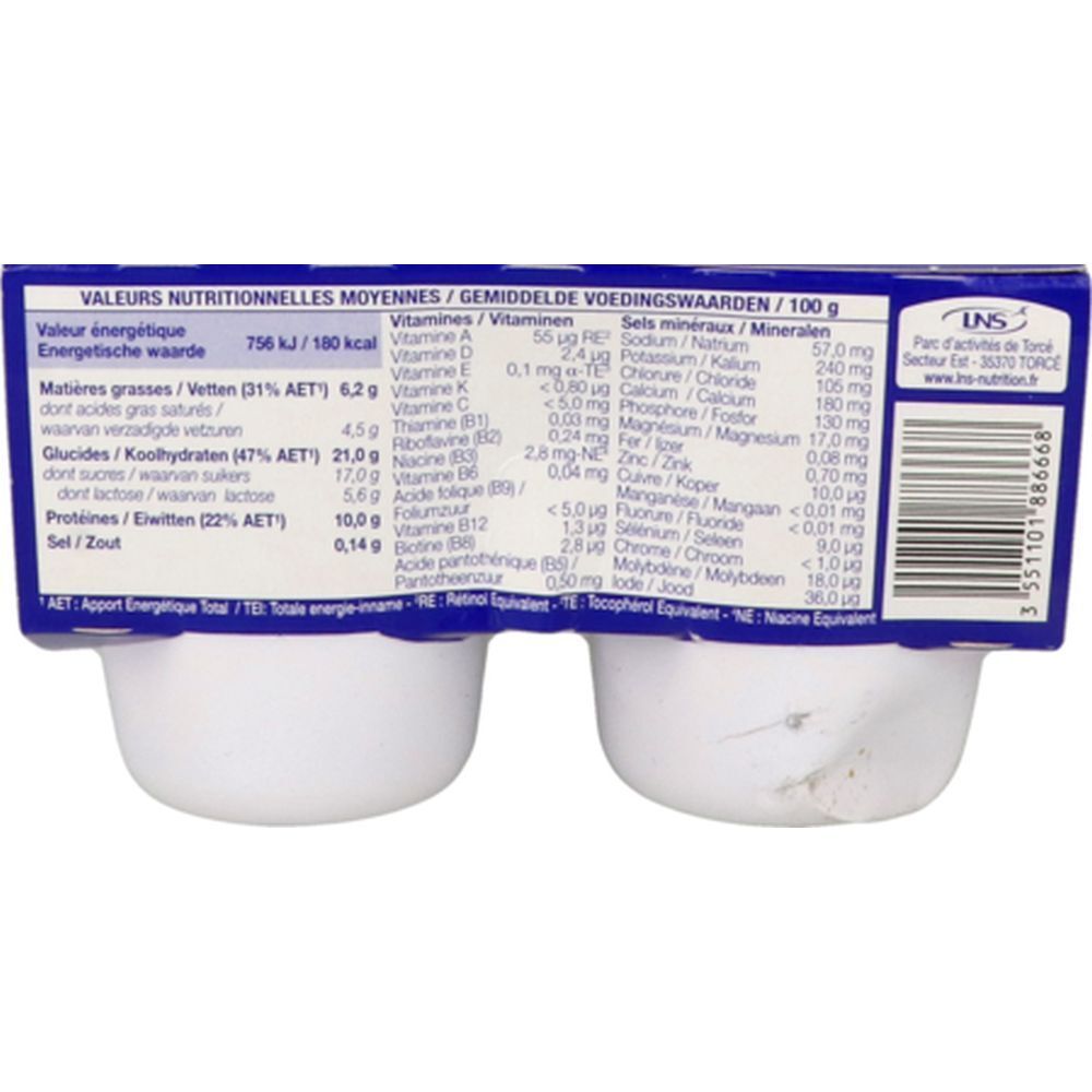 Dos de l'emballage avec informations nutritionnelles pour Delical Dessert lacté HPHC Le Brassé Saveur Fraise.