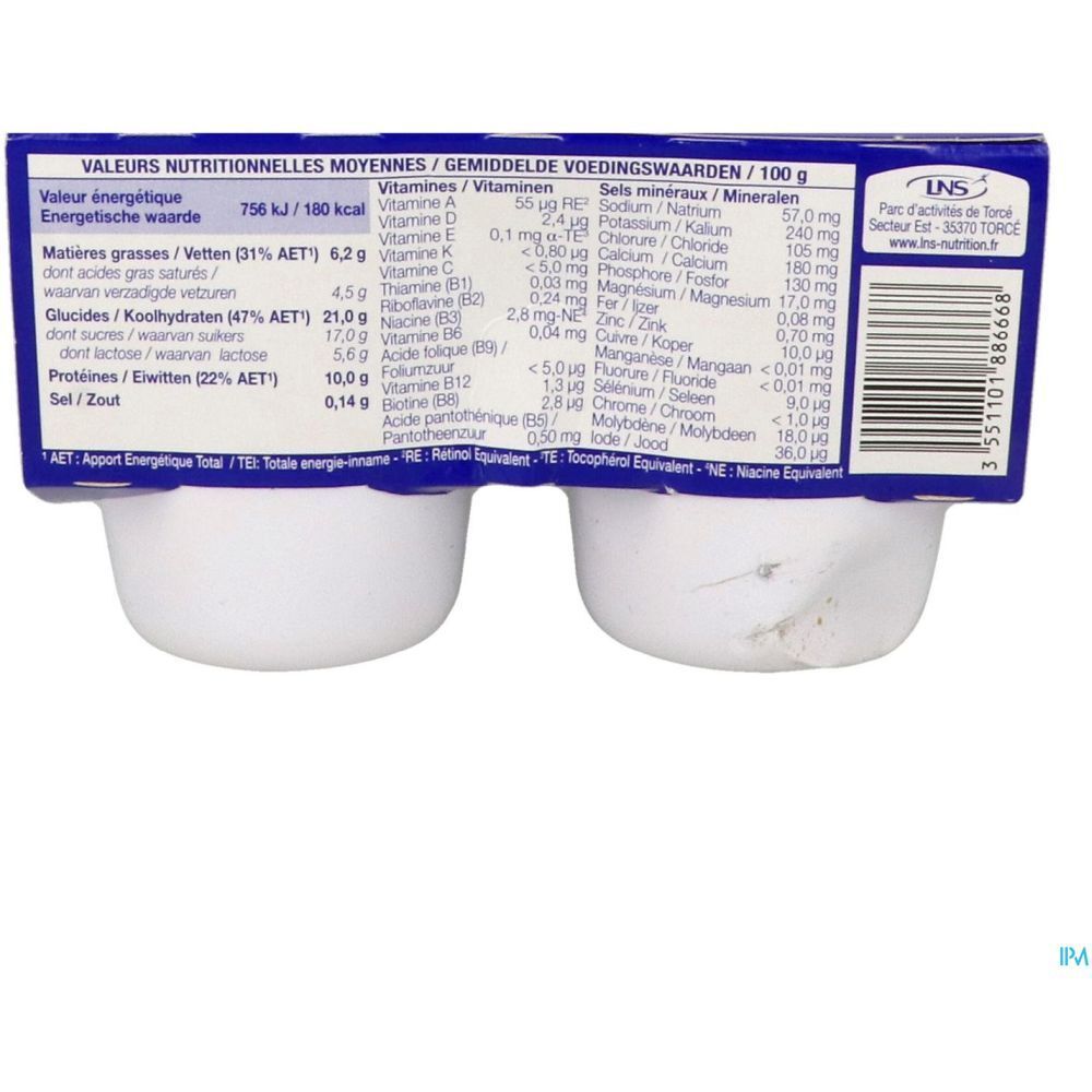 Dos de l'emballage avec informations nutritionnelles pour Delical Dessert lacté HPHC Le Brassé Saveur Fraise.