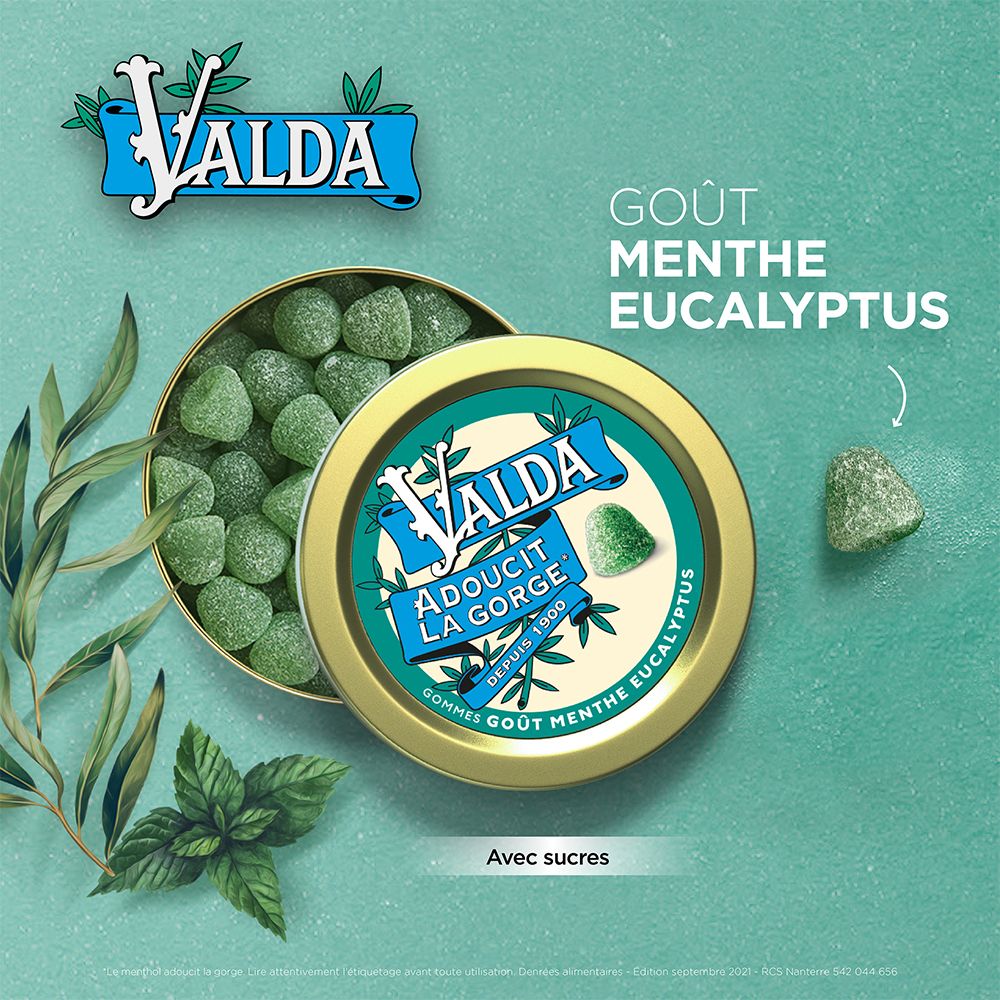 Valda Gommes Menthe Eucalyptus Adoucit La Gorge 140g