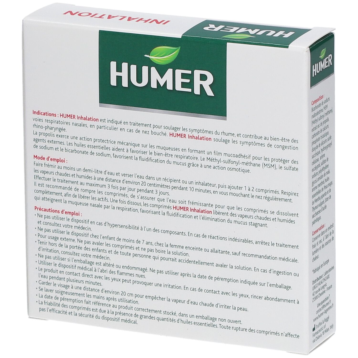 Inhalation Humer - décongestionne le nez rhume, rhinite et rhinopharyngite