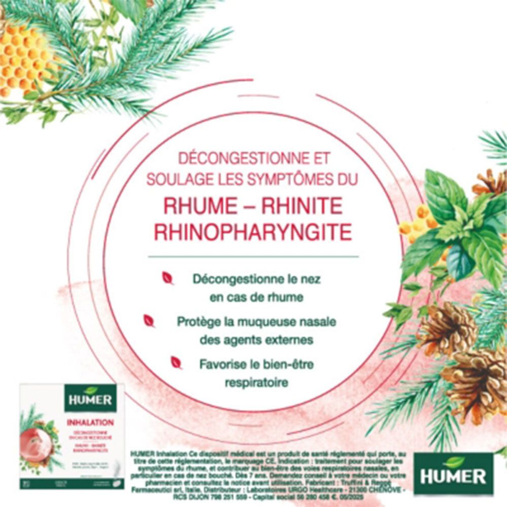 HUMER Inhalation : Décongestionne et soulage les symptômes du rhume. Protège la muqueuse nasale.