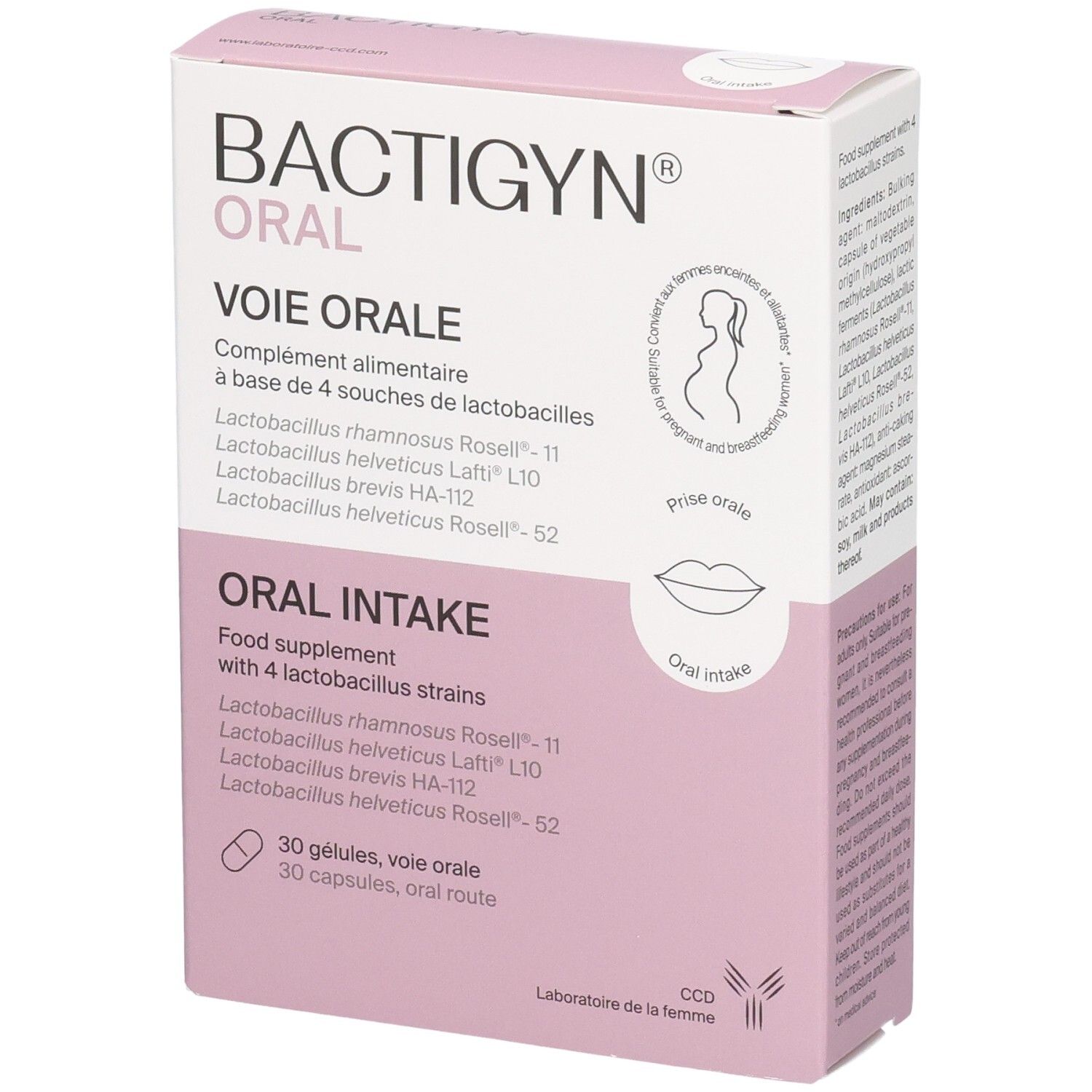 Boîte BACTIGYN ORAL, complément alimentaire 4 souches lactobacilles, 30 gélules.