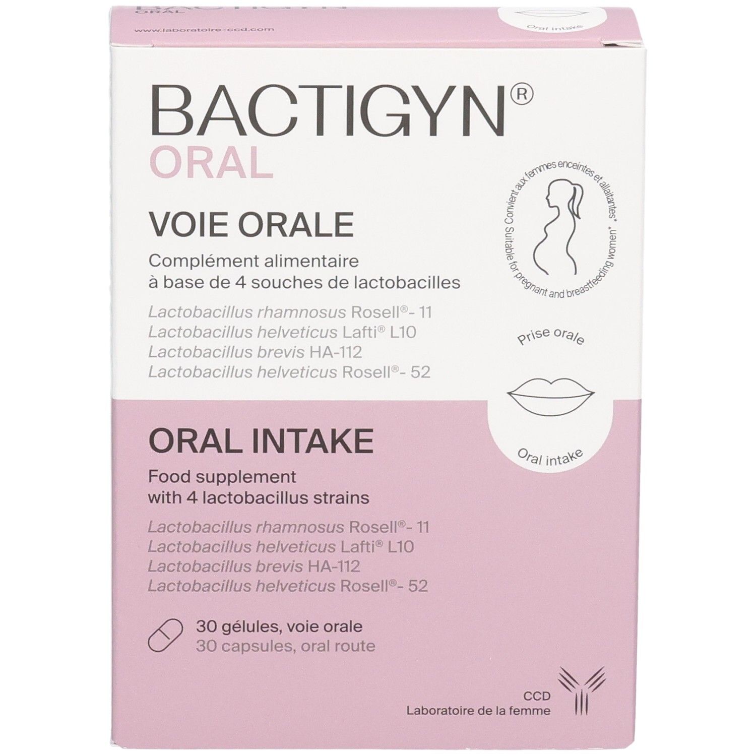 Boîte BACTIGYN ORAL, complément alimentaire 4 souches lactobacilles, 30 gélules.