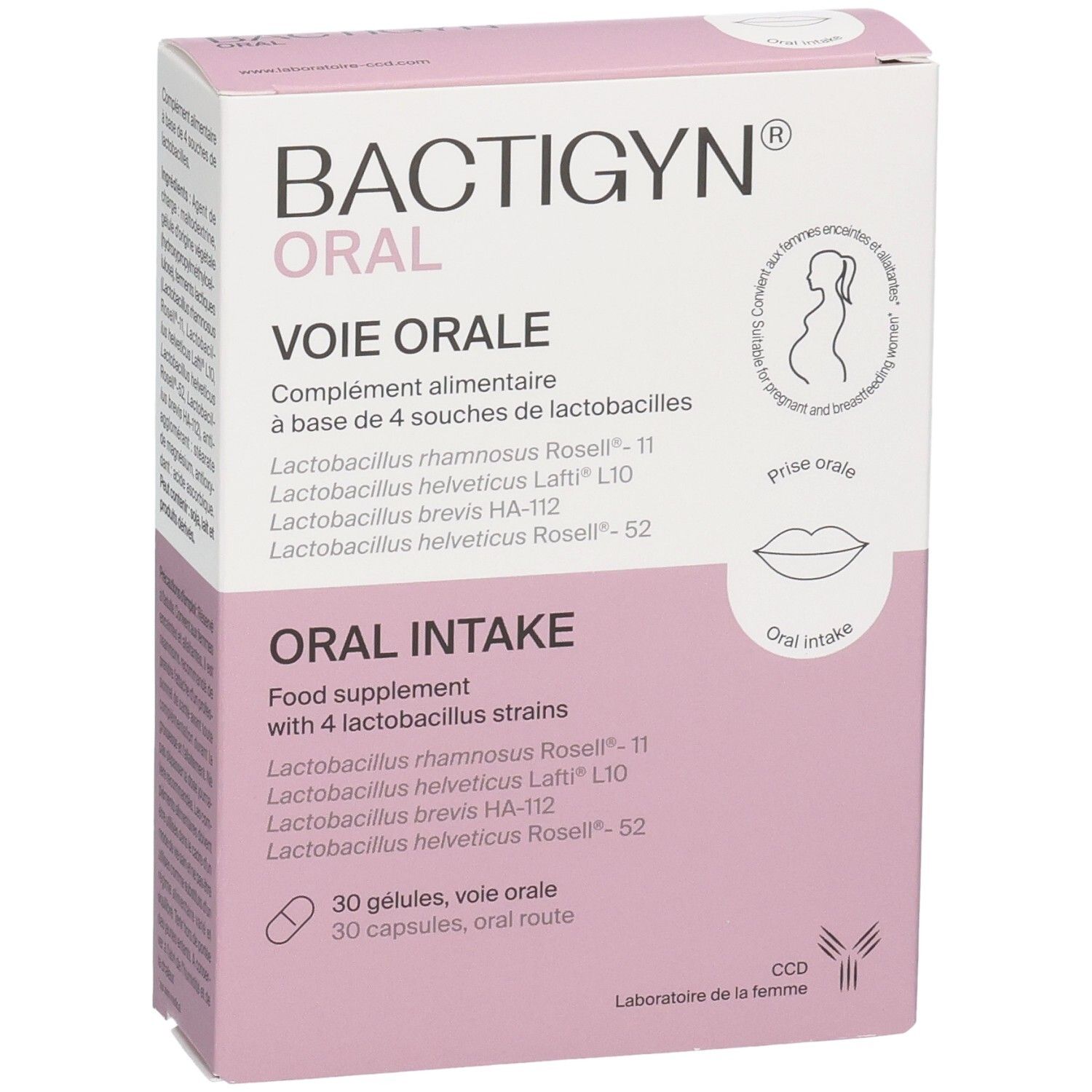 Boîte BACTIGYN ORAL, complément alimentaire 4 souches lactobacilles, 30 gélules.