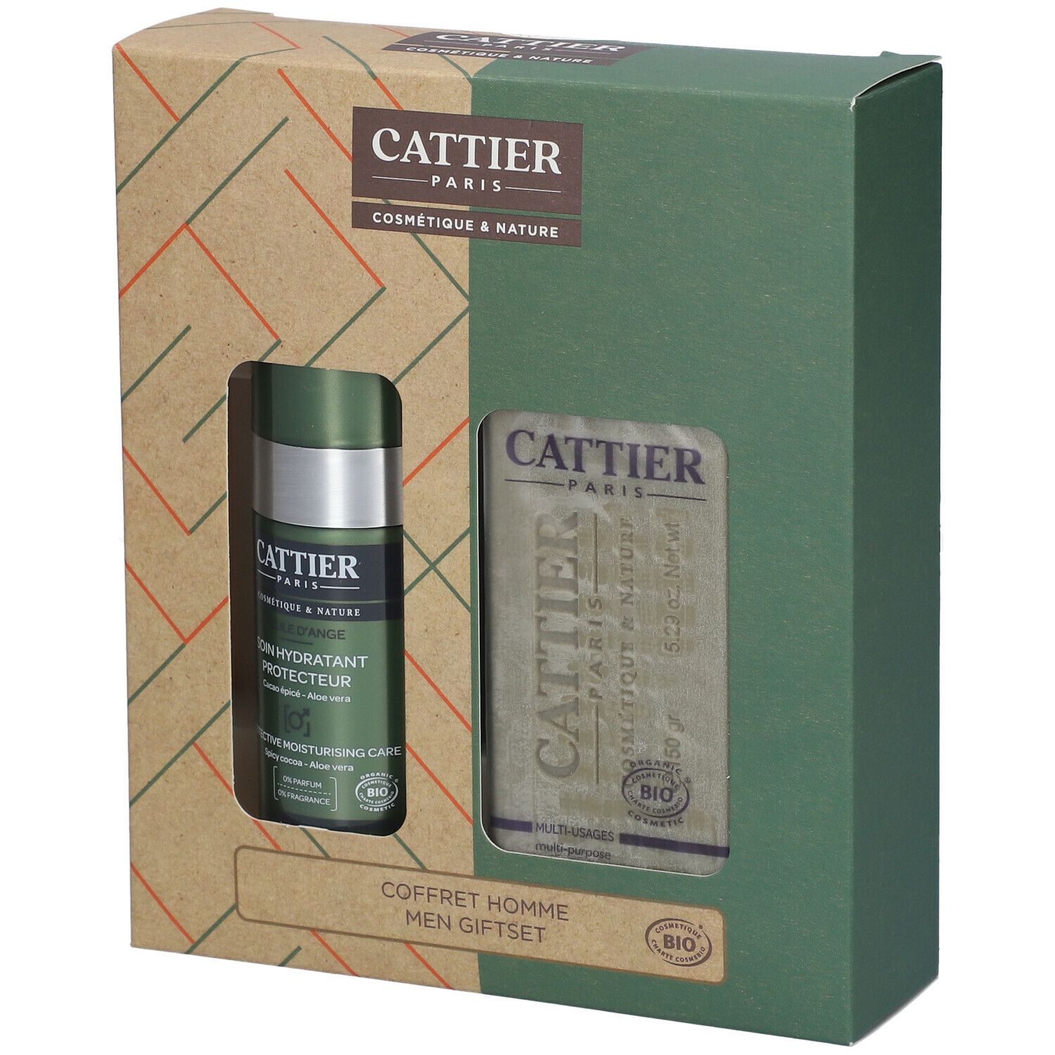 CATTIER Coffret Homme Soin Hydratant Protecteur Bio + Savon Doux Végétal Alargil Bio
