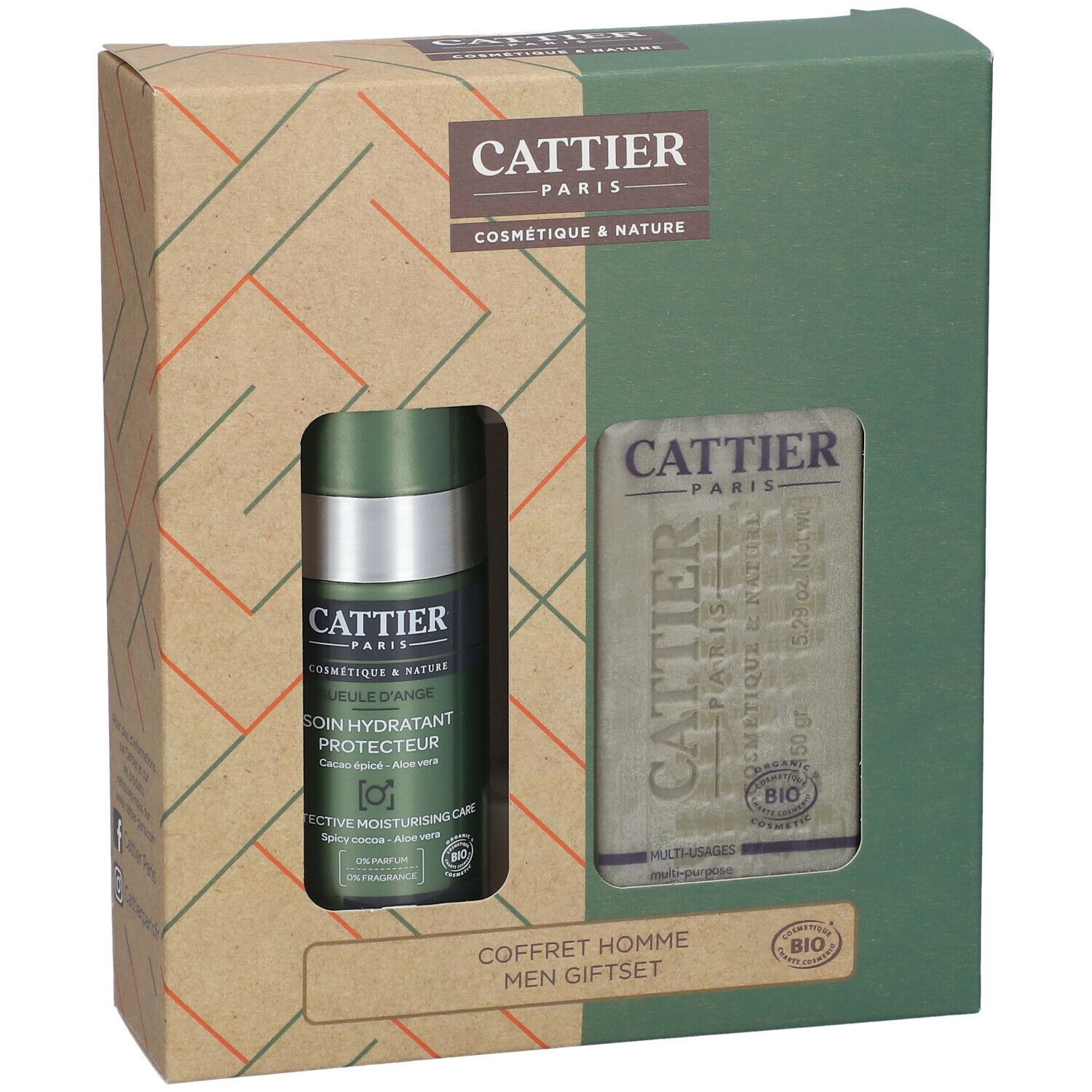 CATTIER Coffret Homme Soin Hydratant Protecteur Bio + Savon Doux Végétal Alargil Bio