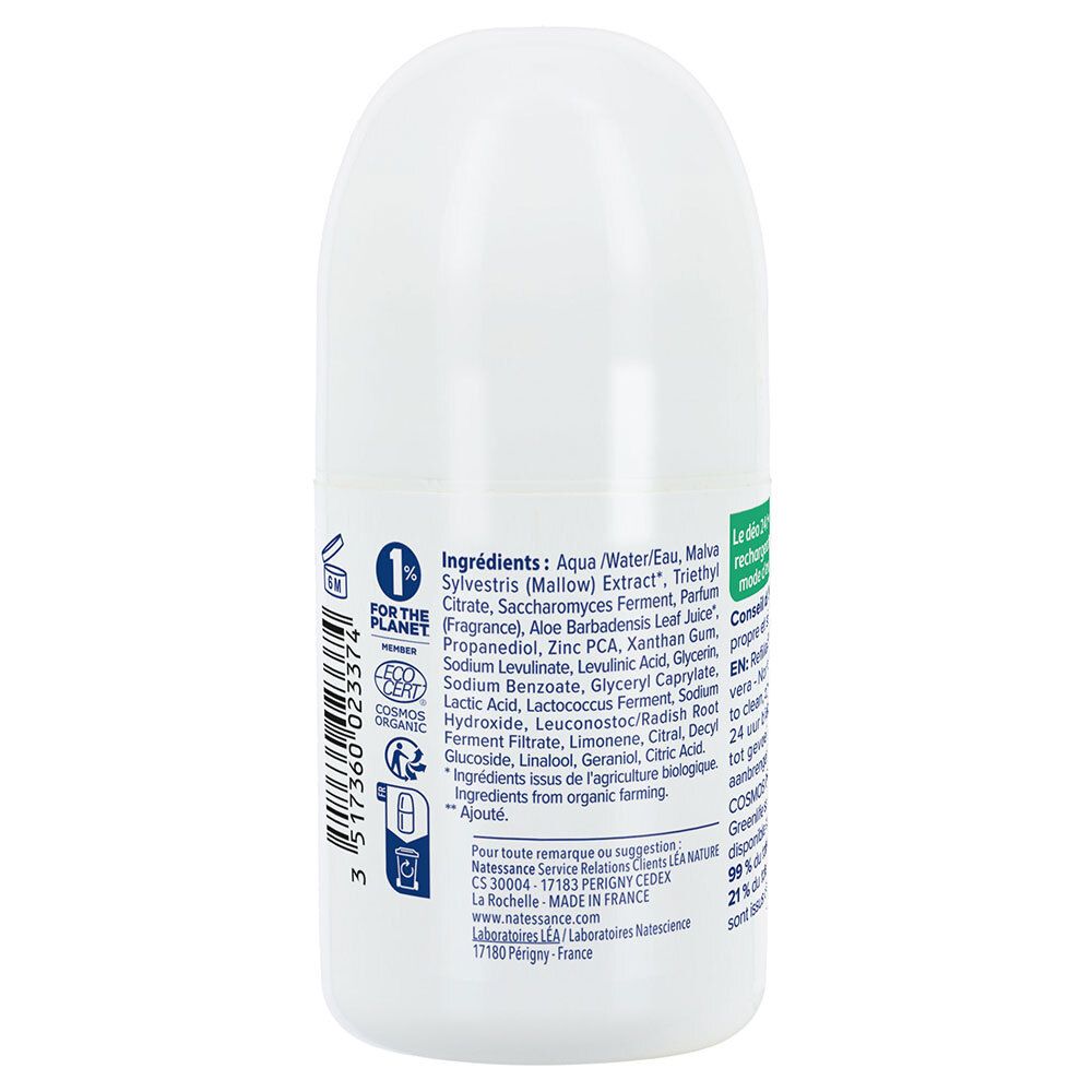 Natessance Déodorant Roll-On Aloe Vera Bio Sans Alcool ni Sels d’Aluminium
