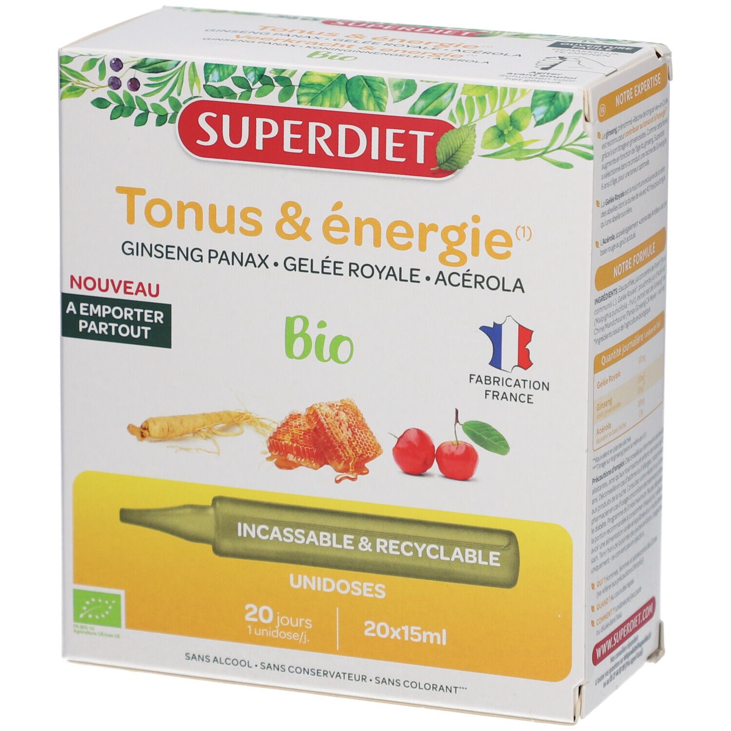 GINSENG GELÉE ROYALE ACÉROLA BIO - 20 Unidoses de 15 ml