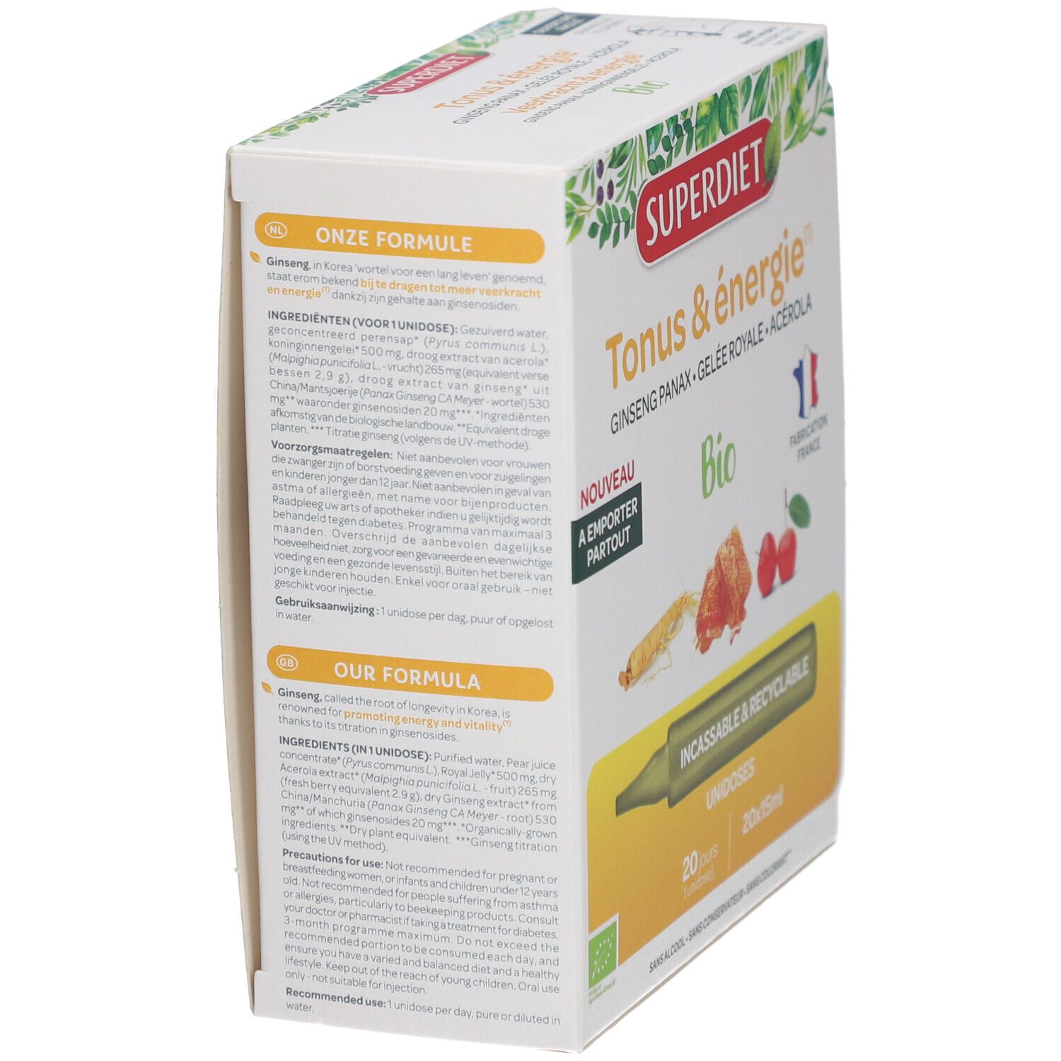 GINSENG GELÉE ROYALE ACÉROLA BIO - 20 Unidoses de 15 ml